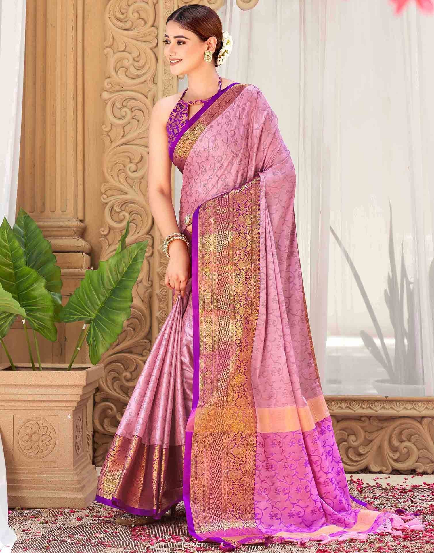 Pink Silk Woven Kanjivaram Saree - Image 4