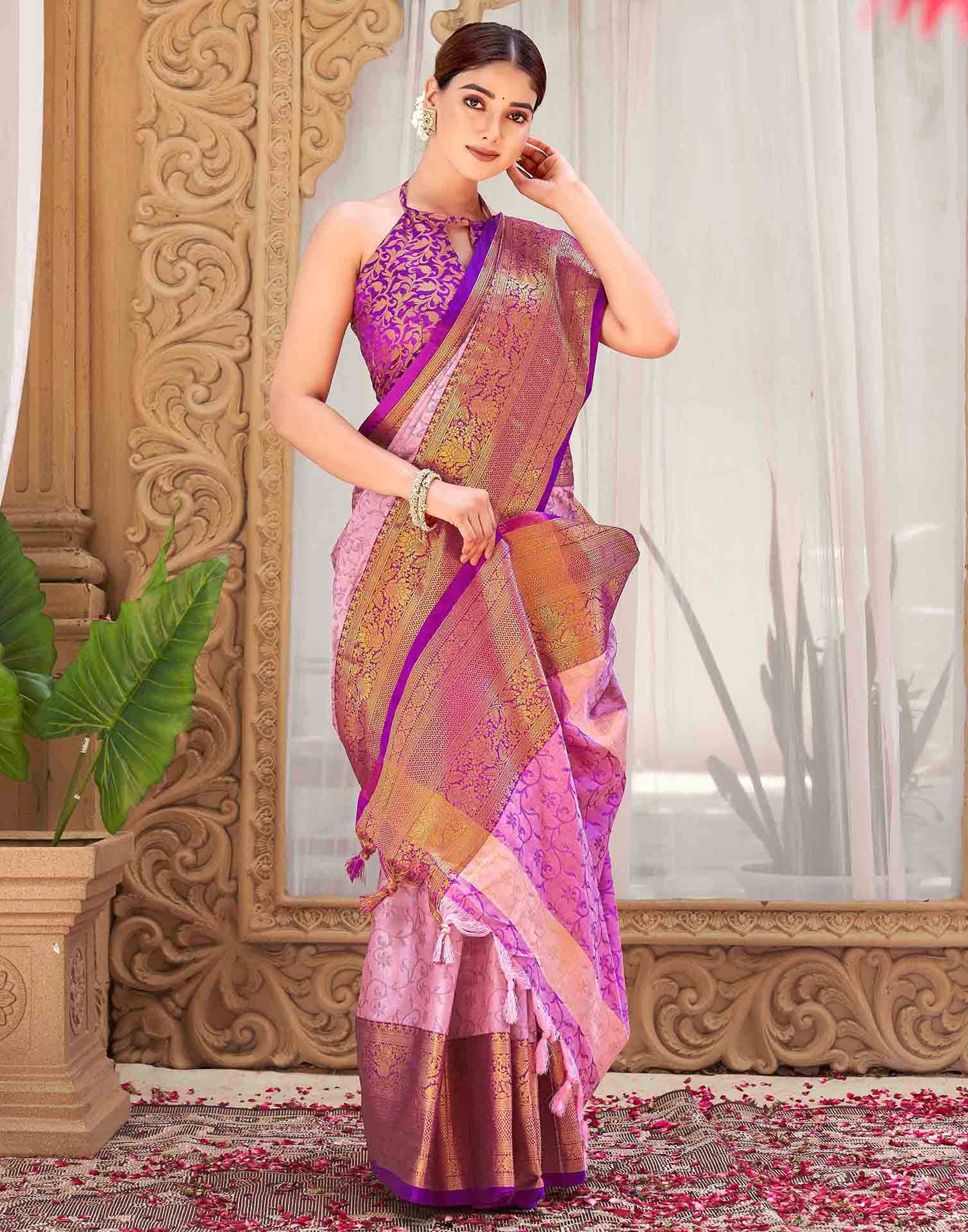 Pink Silk Woven Kanjivaram Saree - Image 5