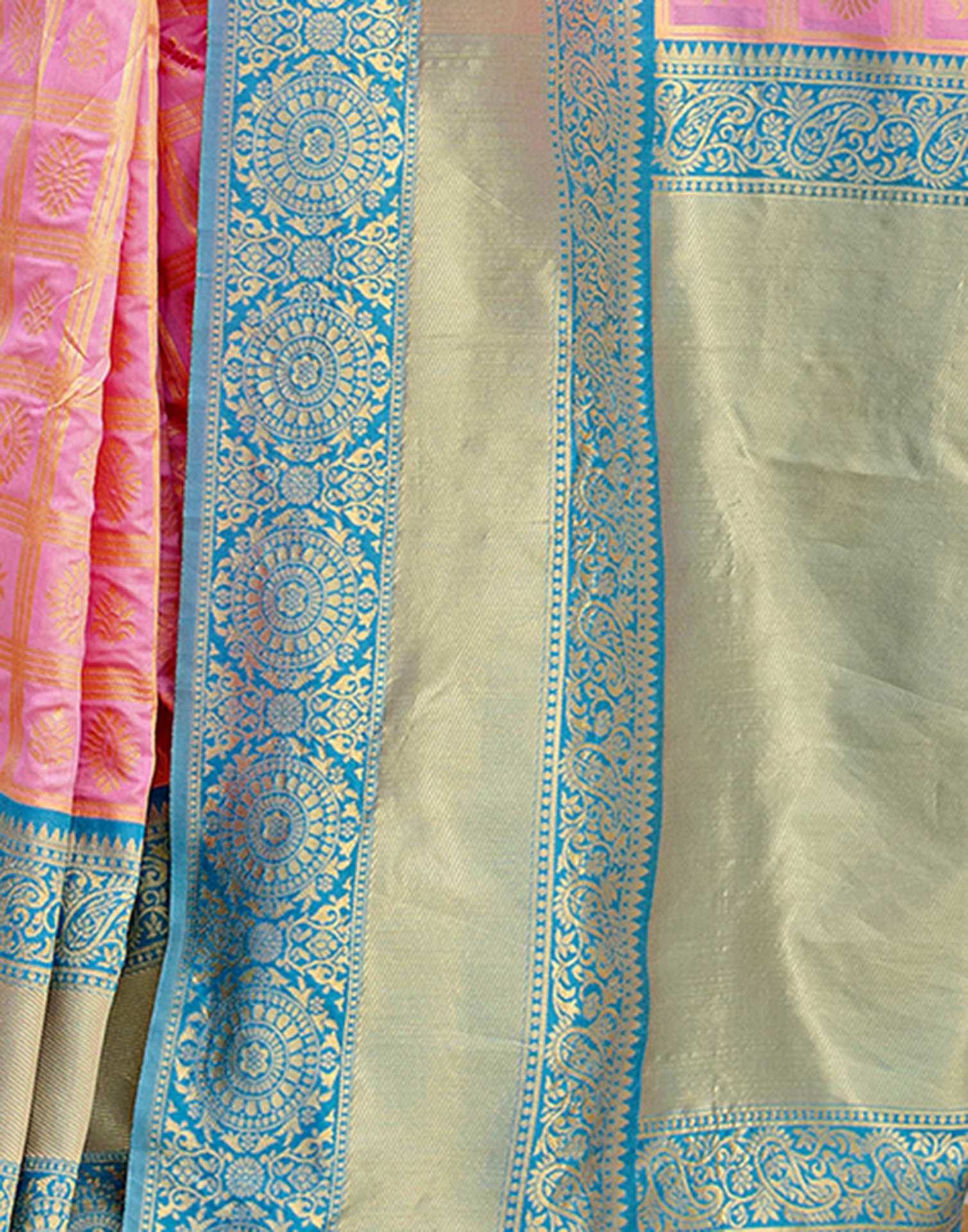Pink Silk Woven Kanjivaram Saree - Image 11