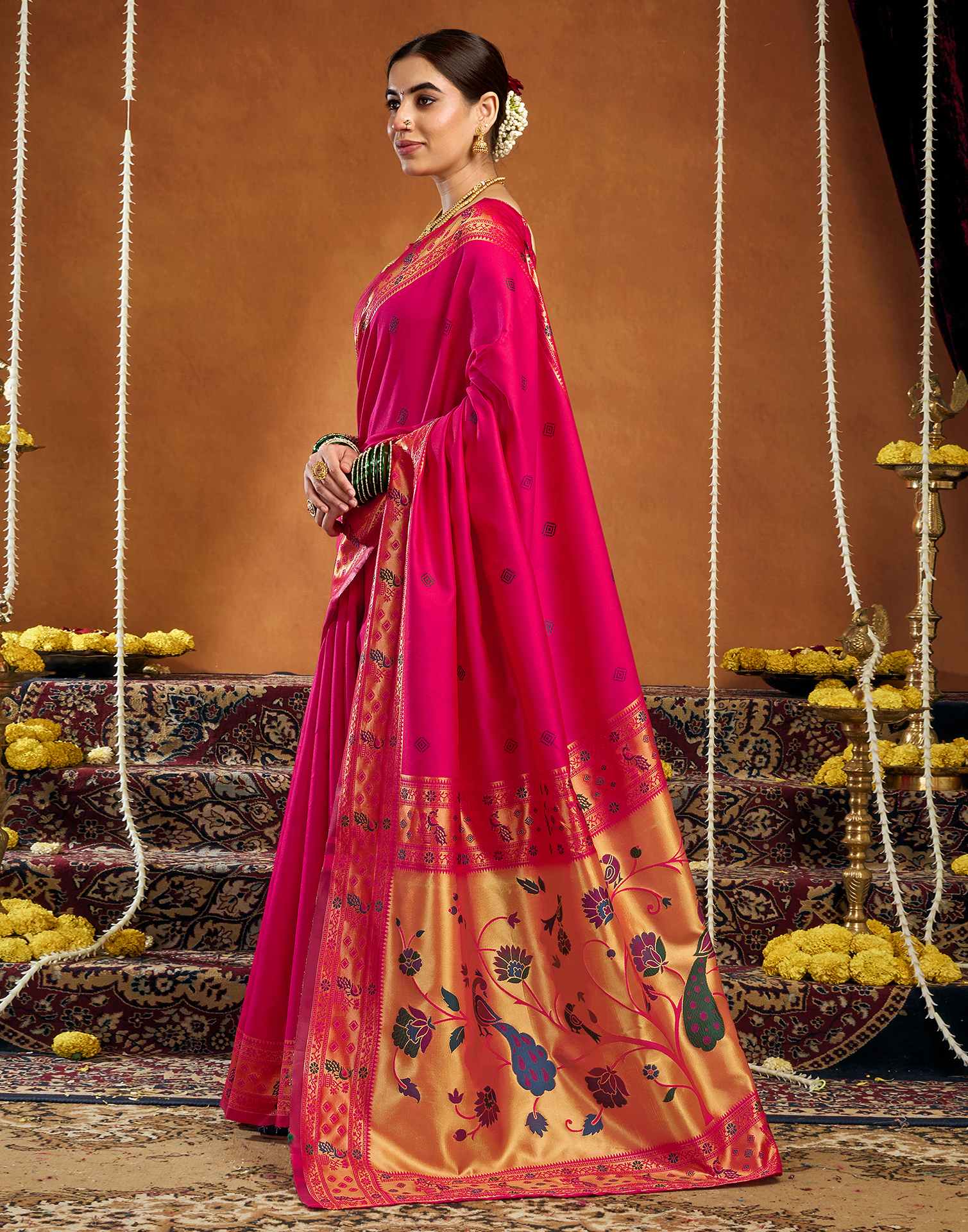Pink Silk Woven Paithani Saree - Image 4