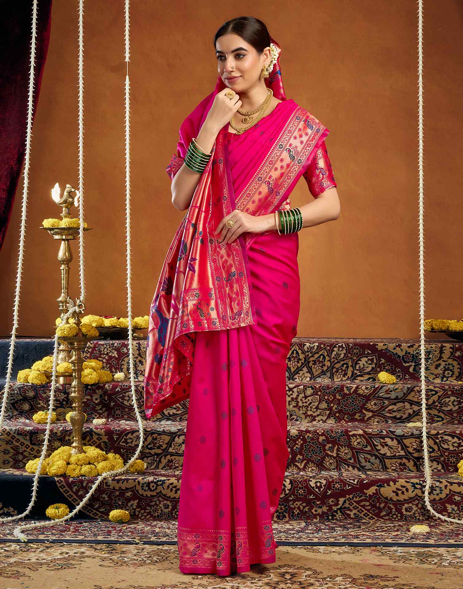 Pink Silk Woven Paithani Saree - Image 5