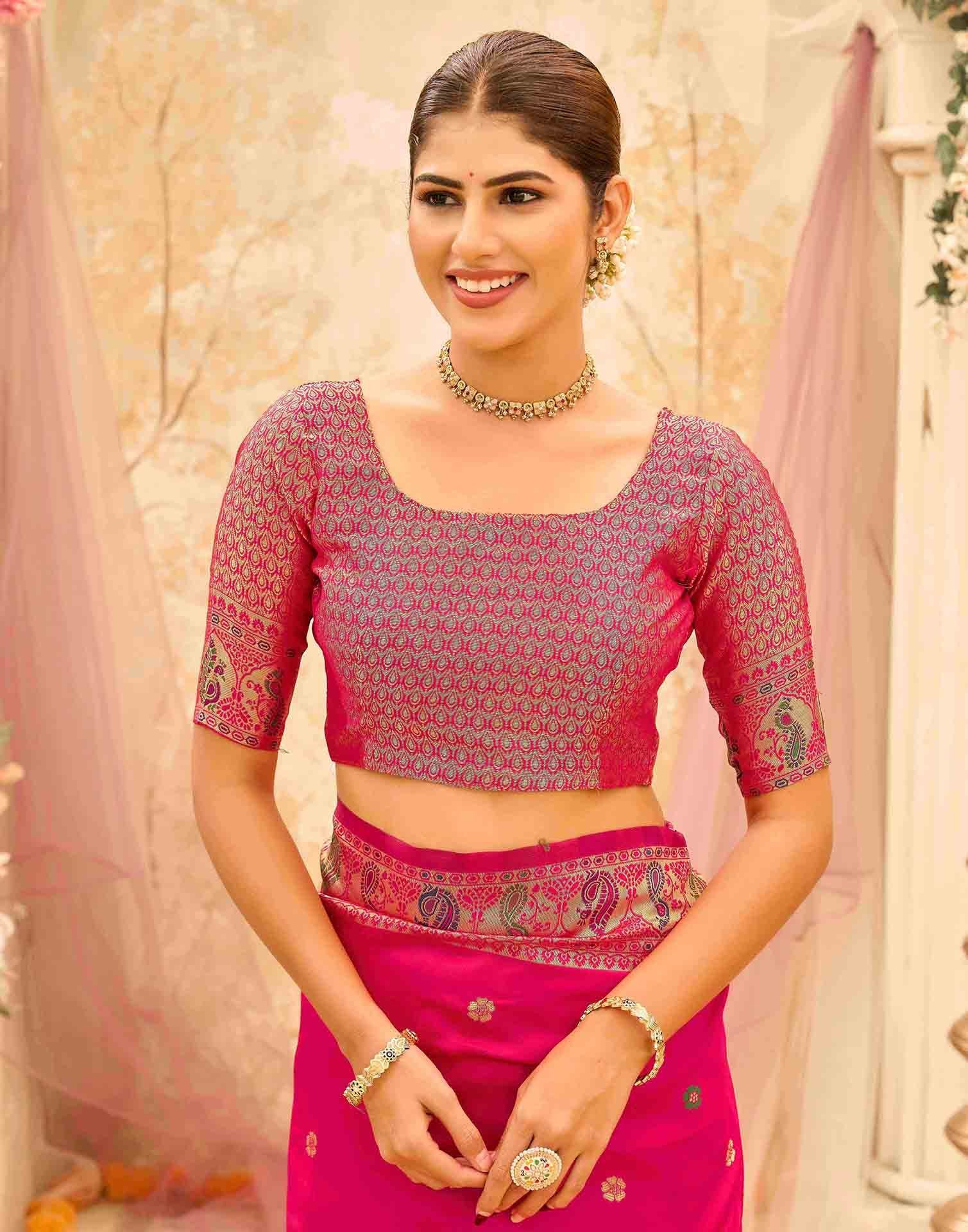 Pink Silk Woven Paithani Saree - Image 6