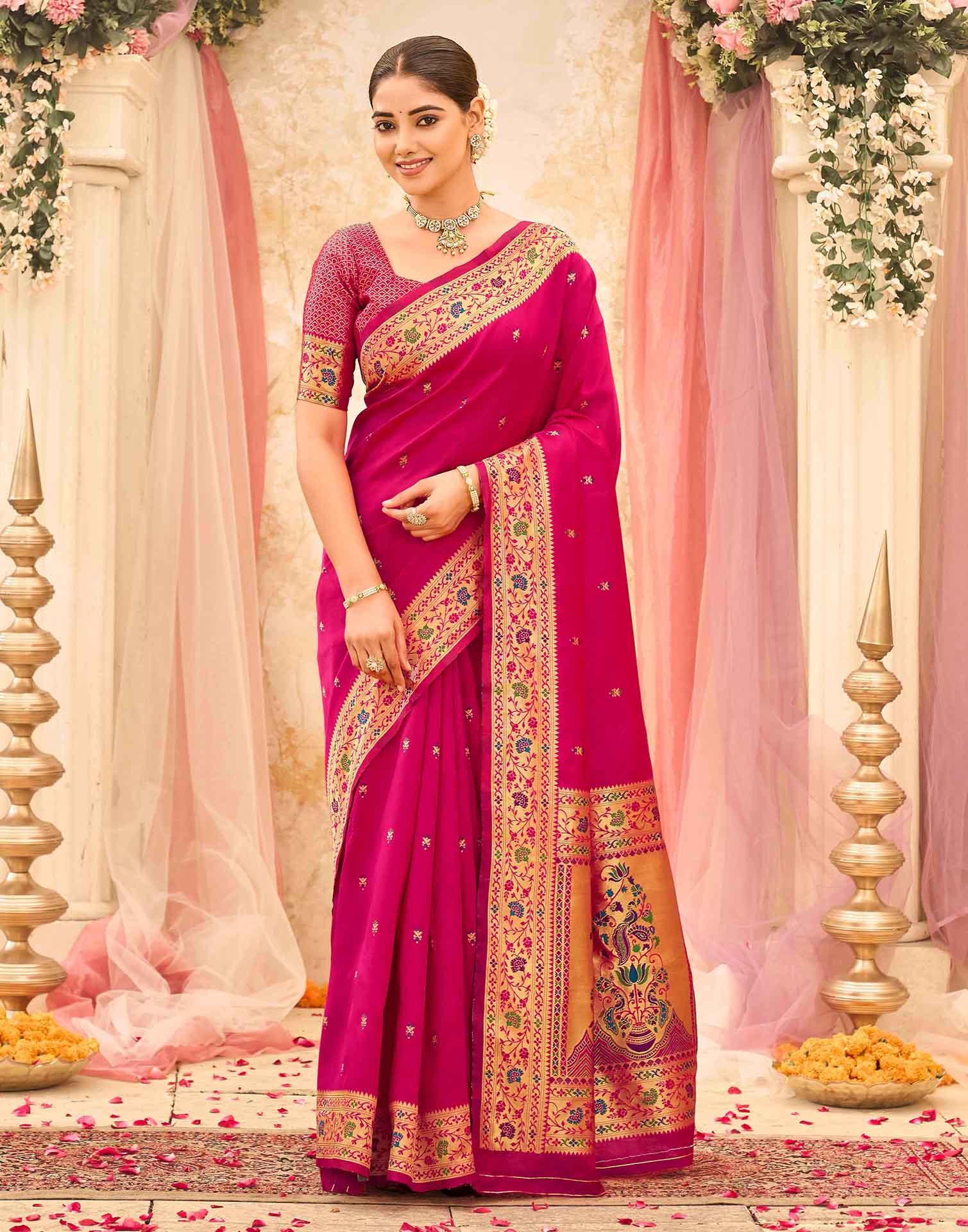Pink Silk Woven Paithani Saree - Image 2