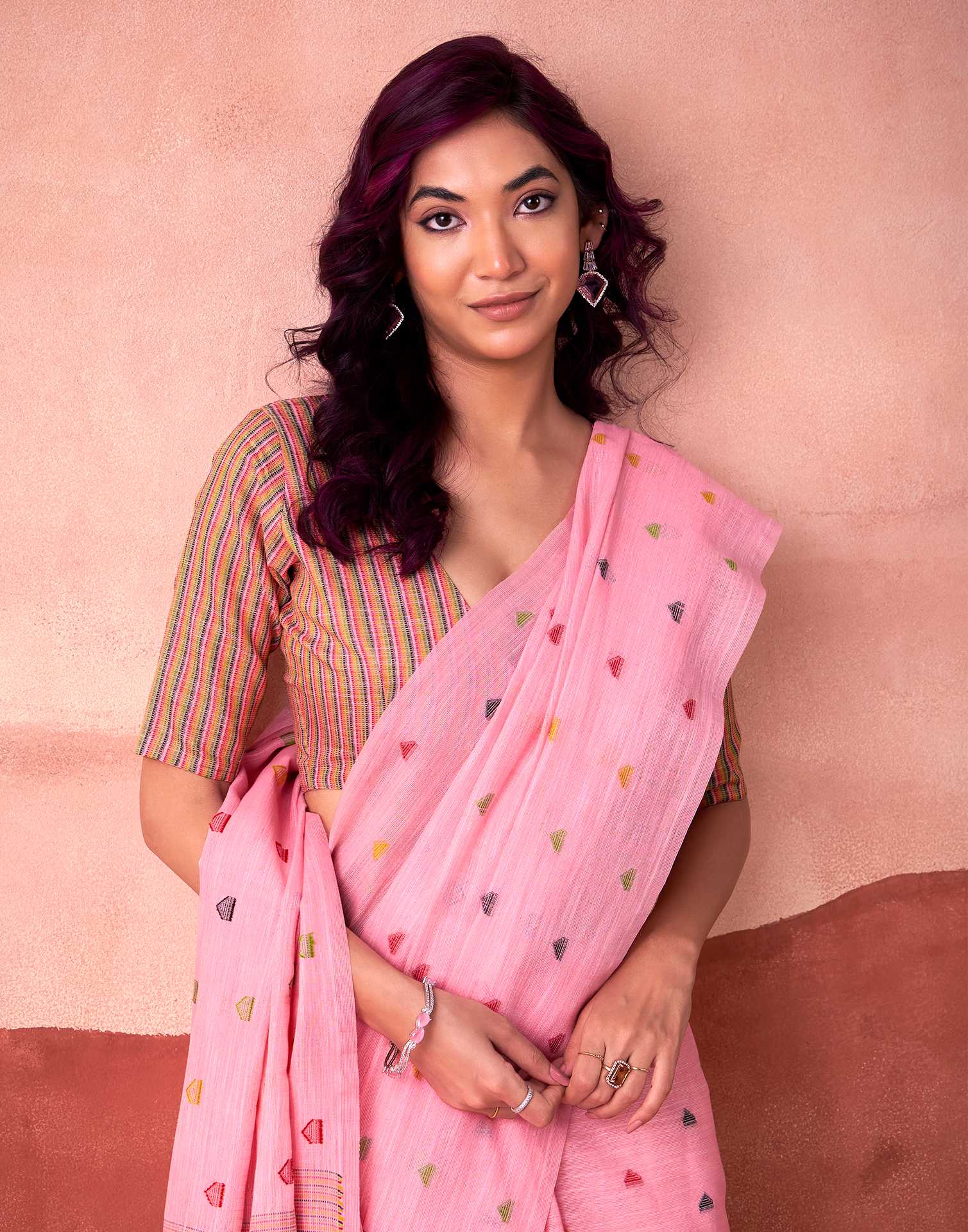 Pink Silk Woven Saree - Image 2