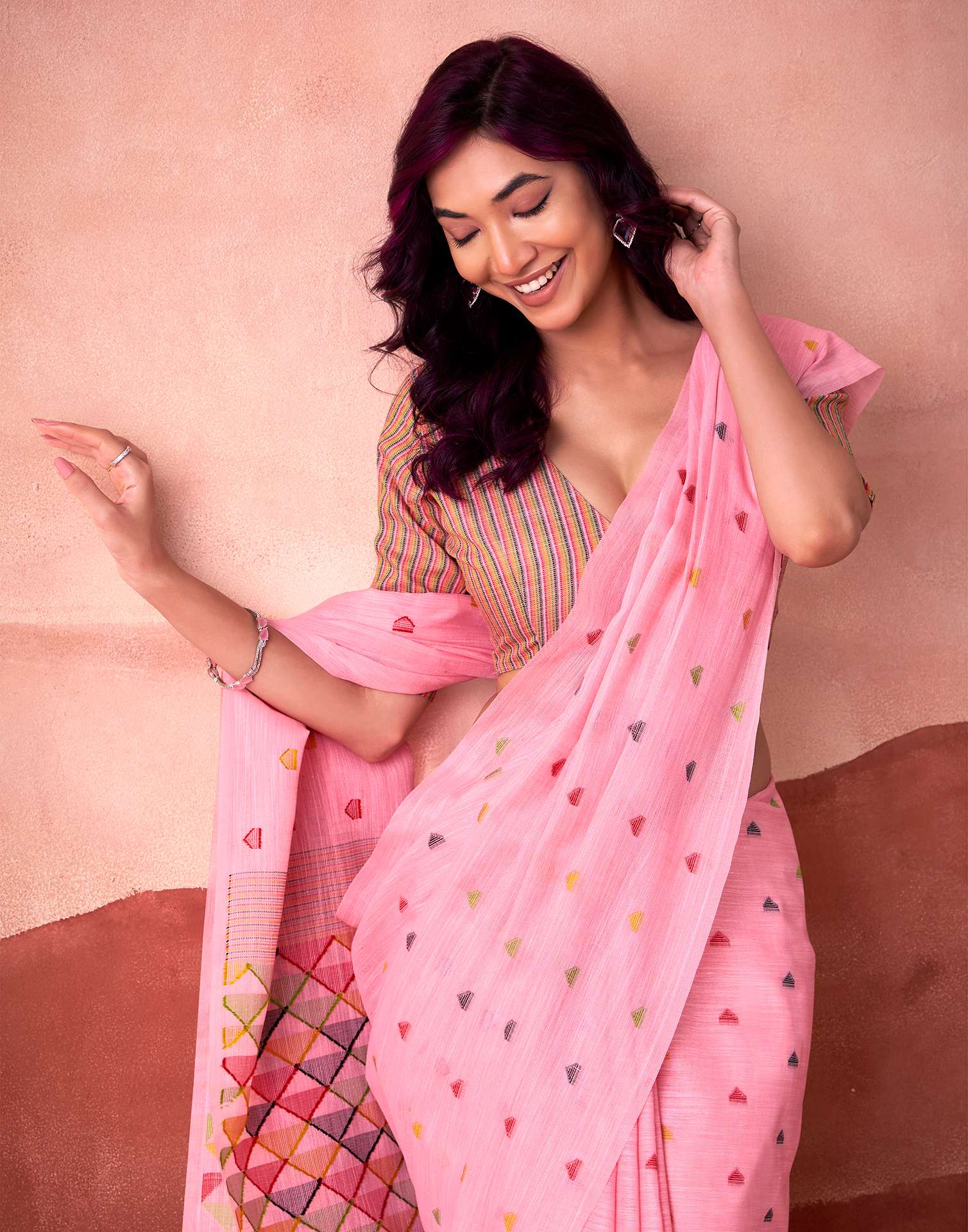 Pink Silk Woven Saree - Image 4