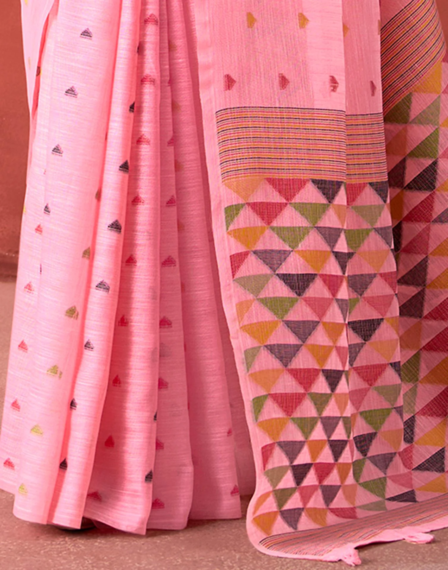 Pink Silk Woven Saree - Image 6