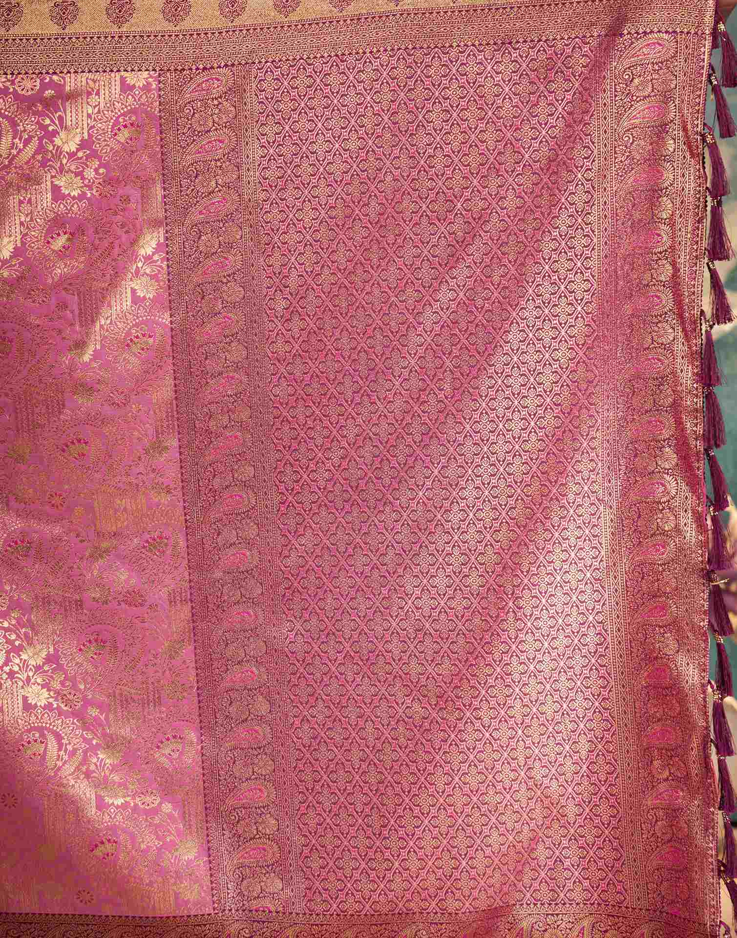 Pink Silk Woven Banarasi Saree - Image 6