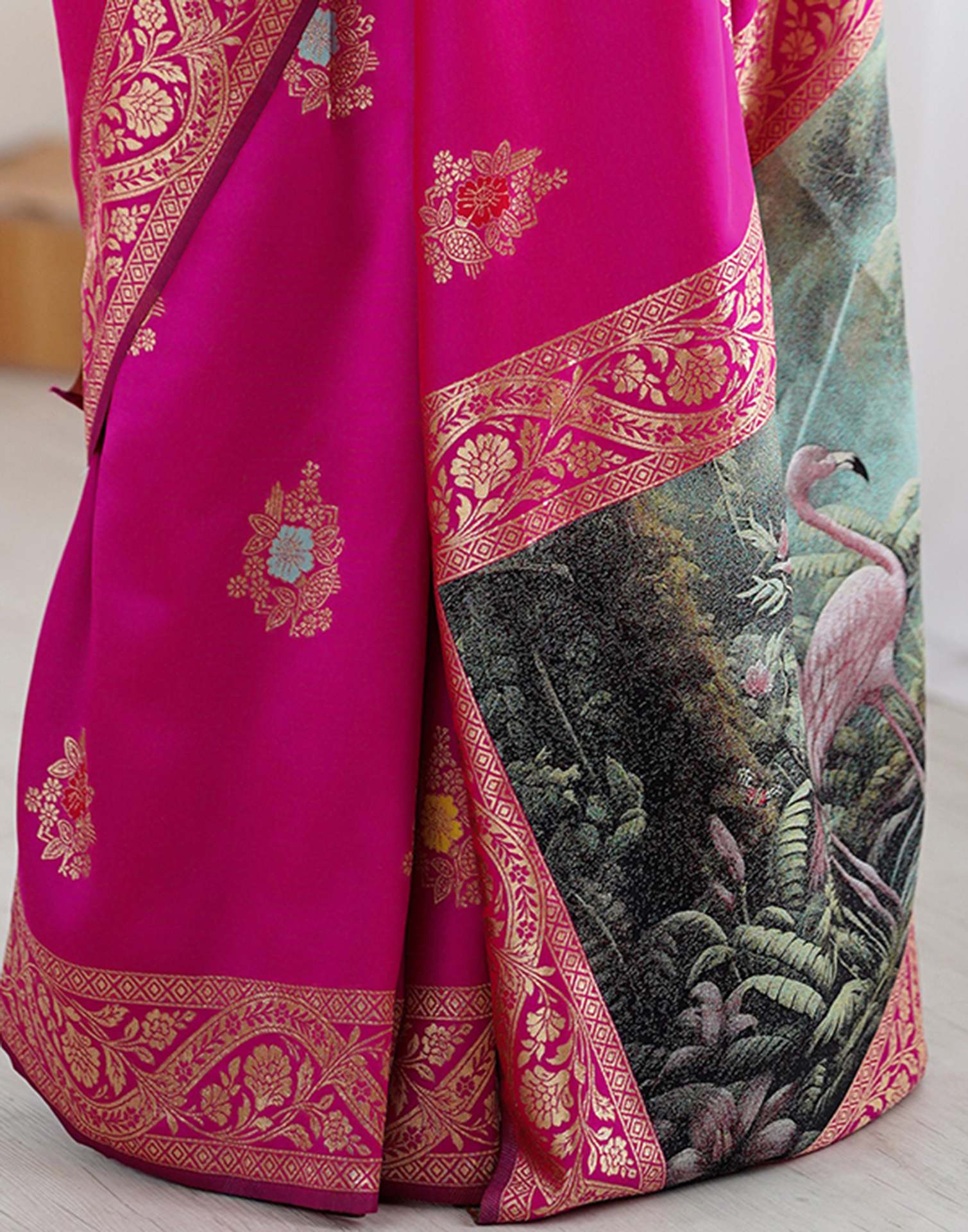 Pink Silk Woven Saree - Image 11