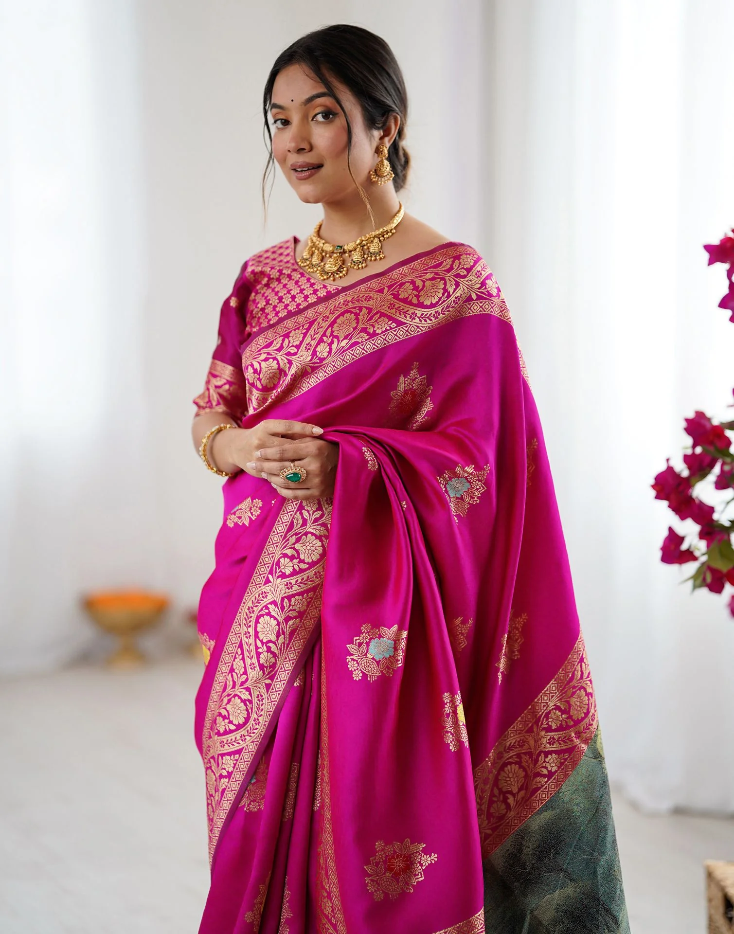 Pink Silk Woven Saree - Image 4