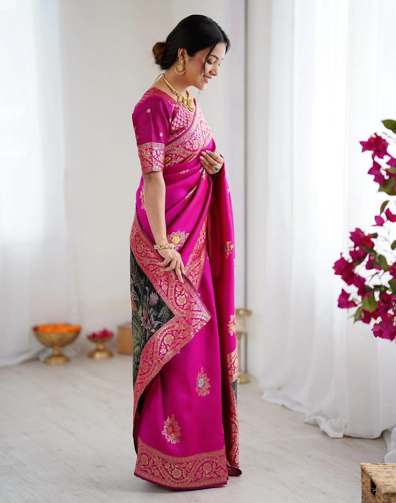 Pink Silk Woven Saree - Image 8