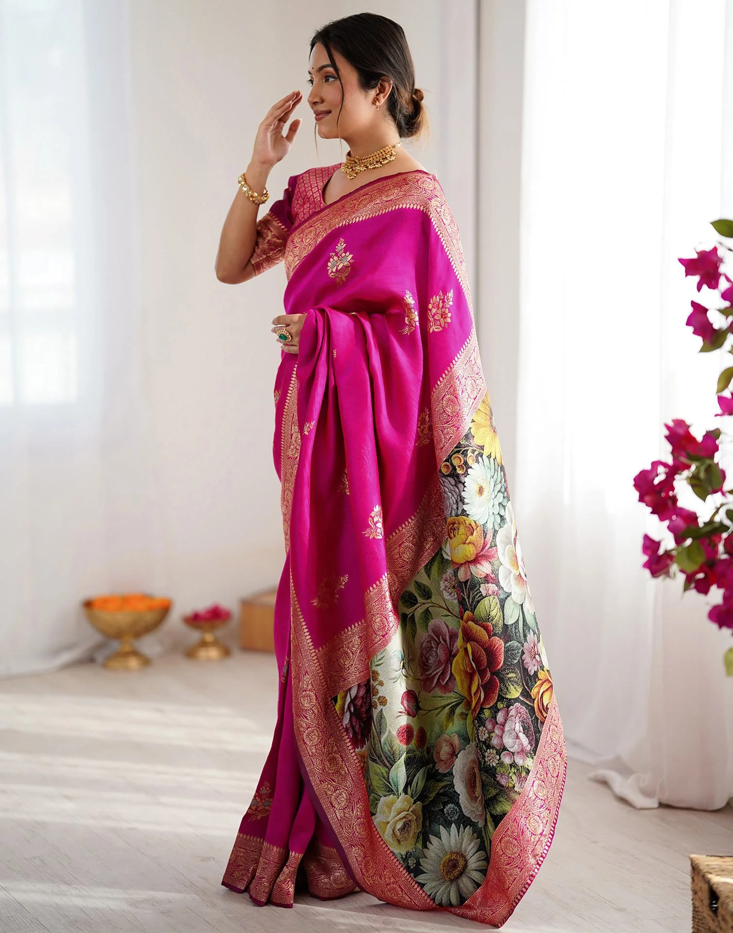 Pink Silk Woven Saree - Image 4