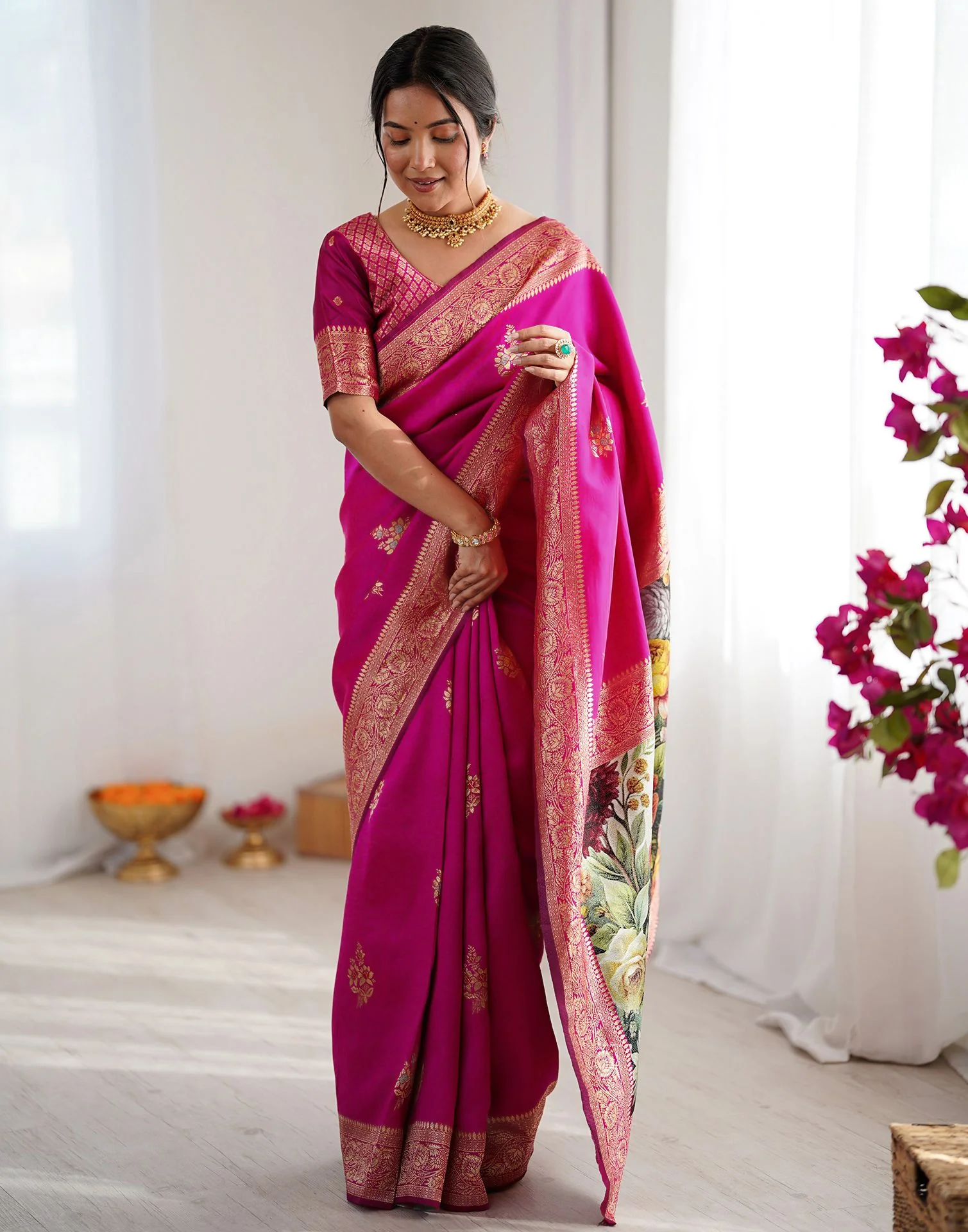 Pink Silk Woven Saree - Image 5