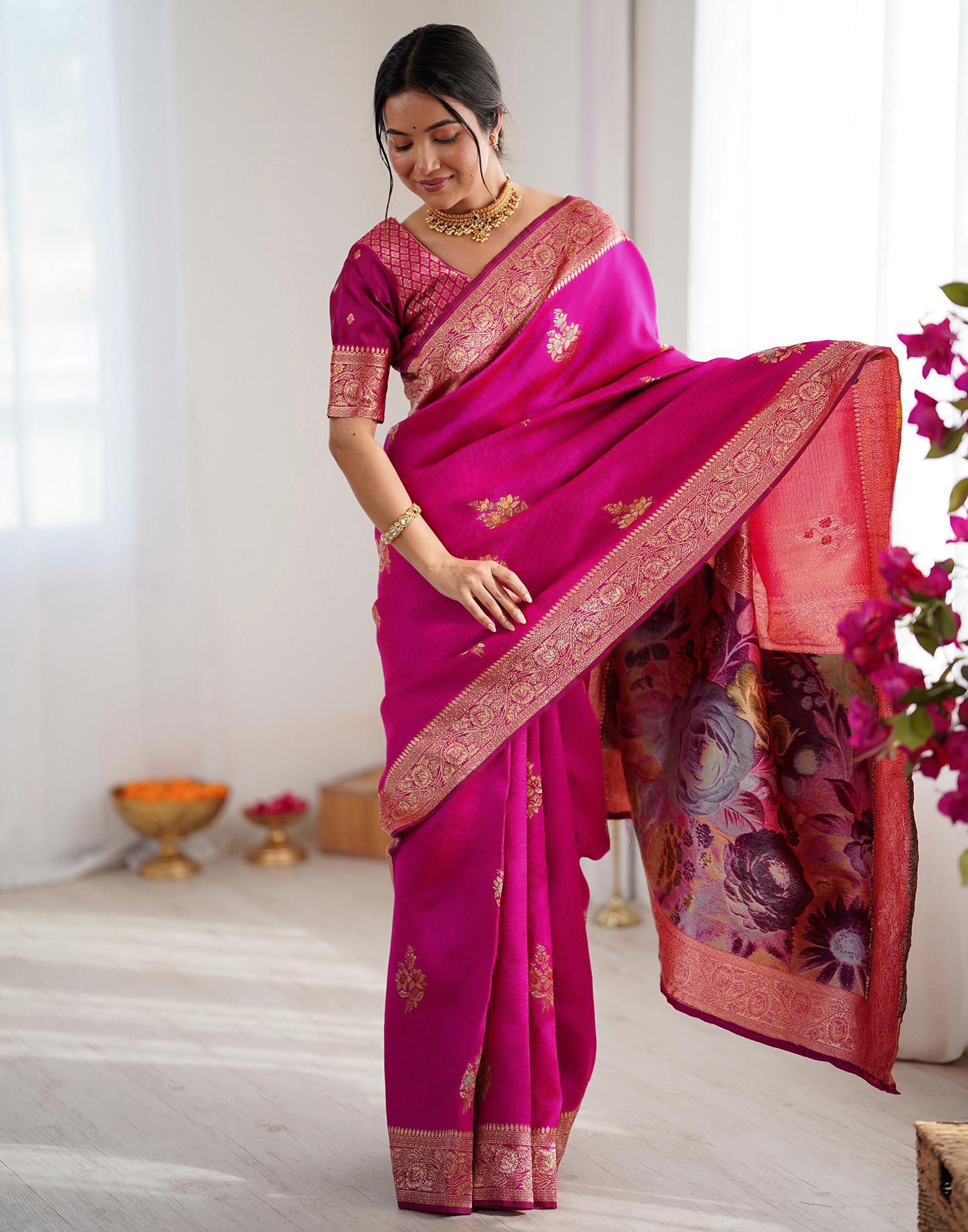 Pink Silk Woven Saree - Image 7