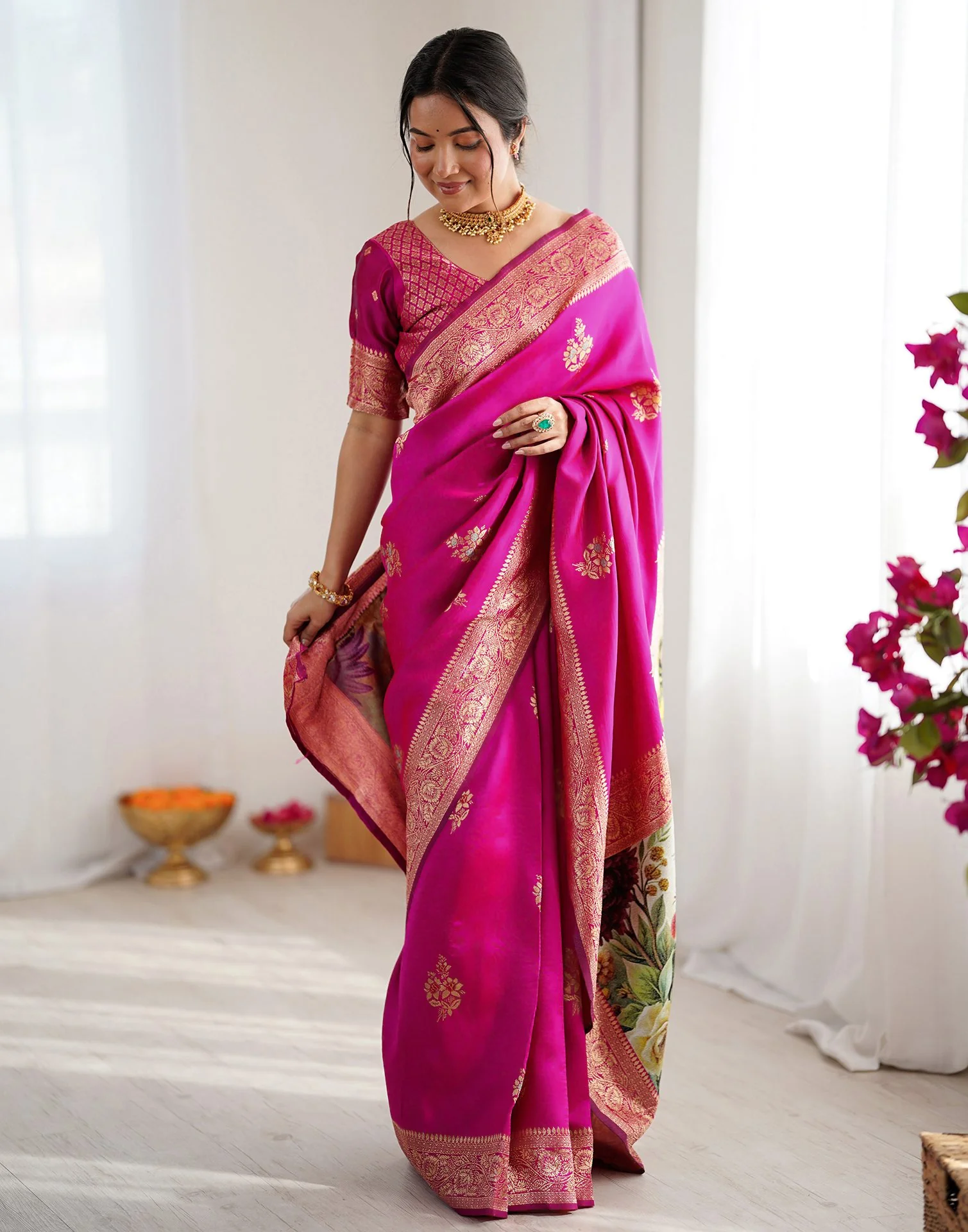 Pink Silk Woven Saree - Image 8