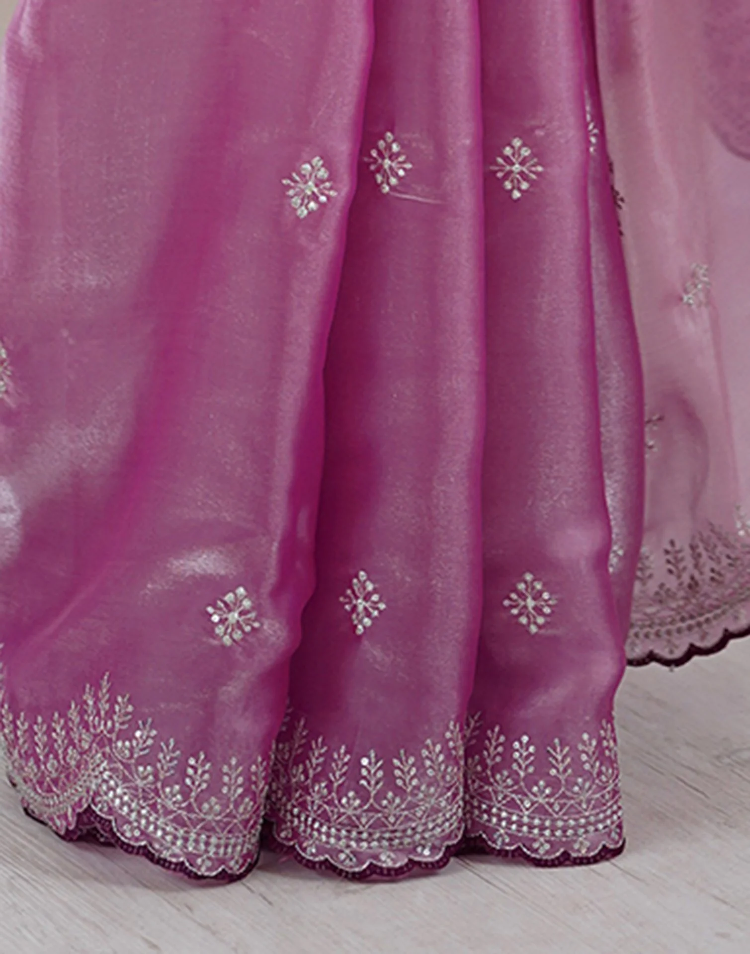 Pink Tissue Silk Embroidery Saree - Image 12