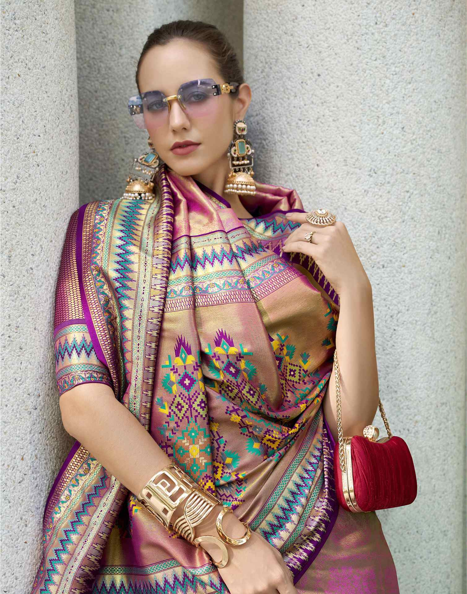 Pink Tissue Silk Woven Paithani Saree - Image 4