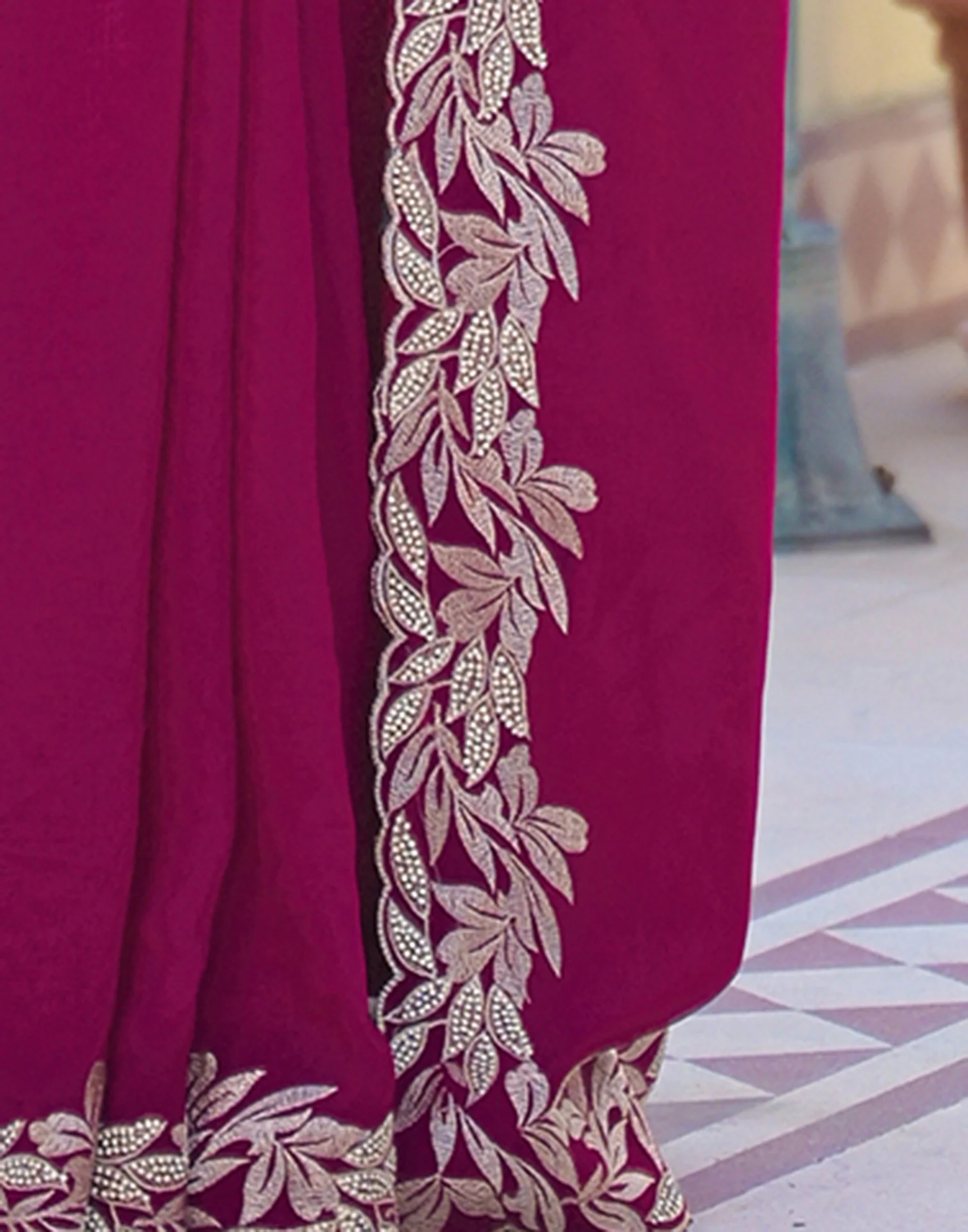 Pink Vichitra Silk Embroidery Saree - Image 11