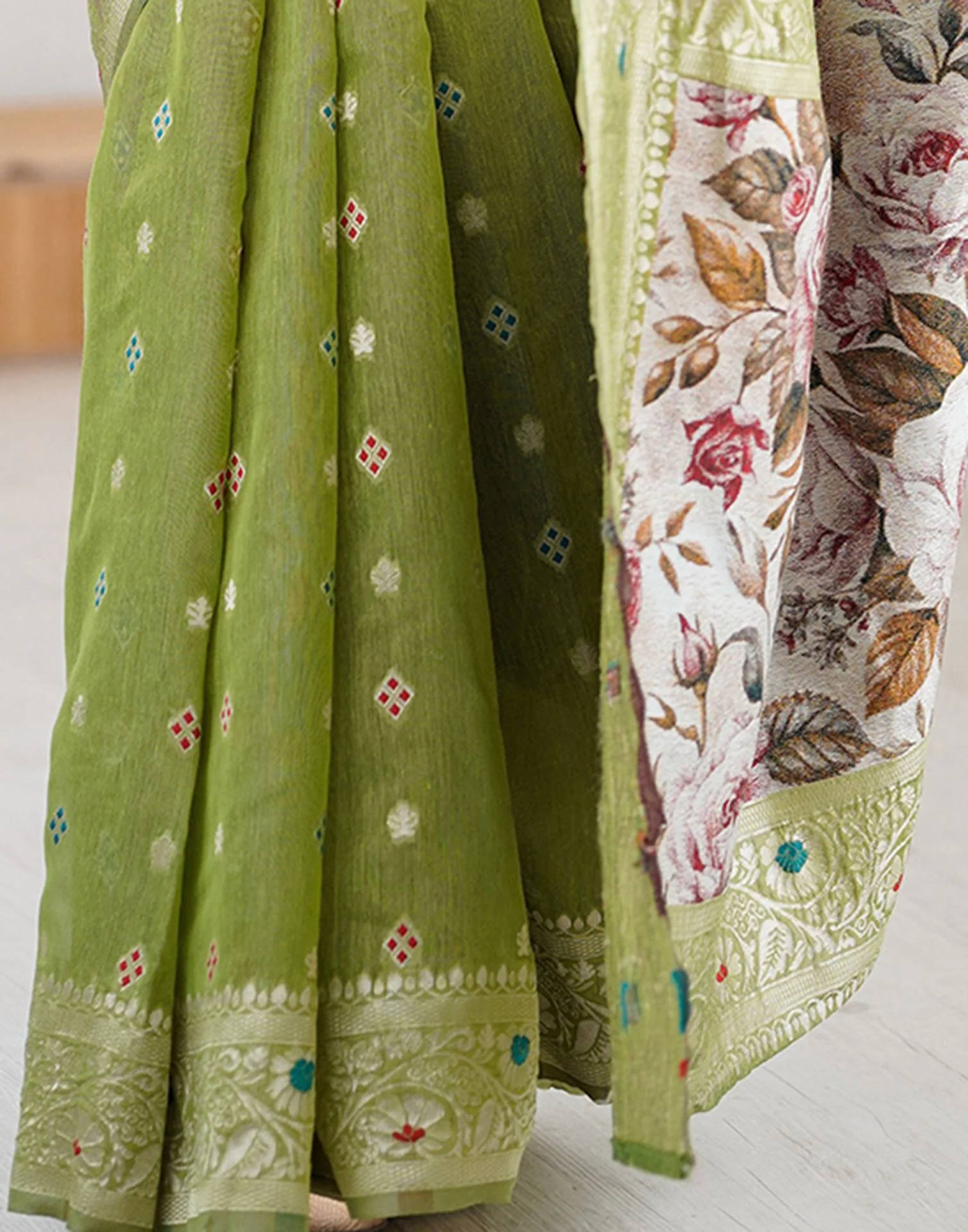 Pista Green Chanderi Cotton Woven Saree - Image 10