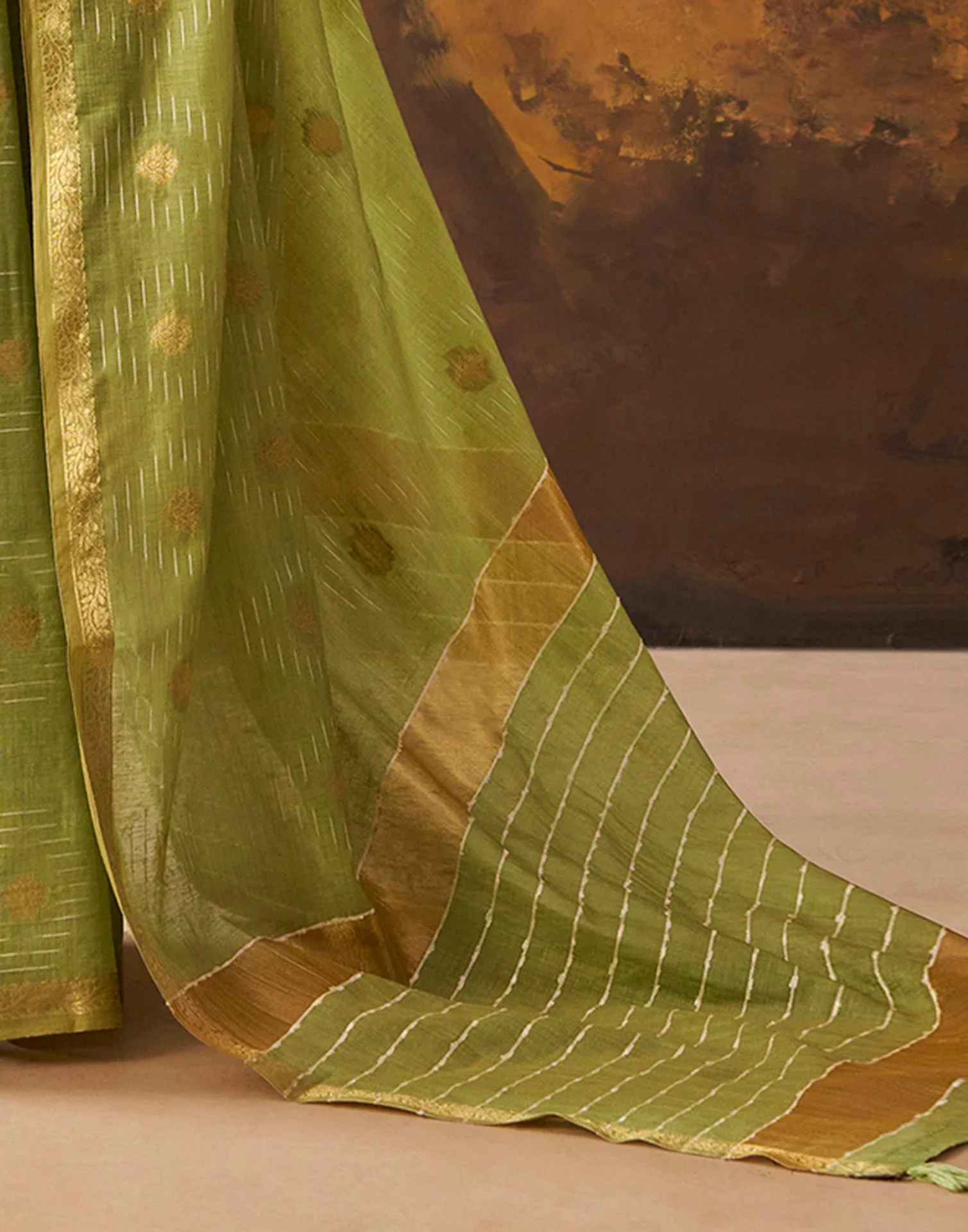 Pista Green Cotton Chanderi Woven Saree - Image 6