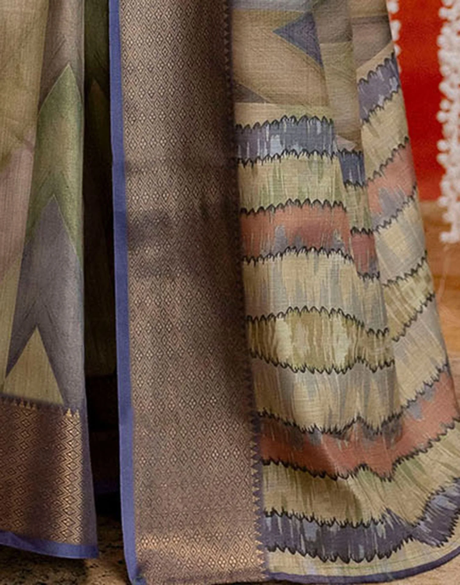 Pista Green Cotton Printed Woven Saree - Image 10