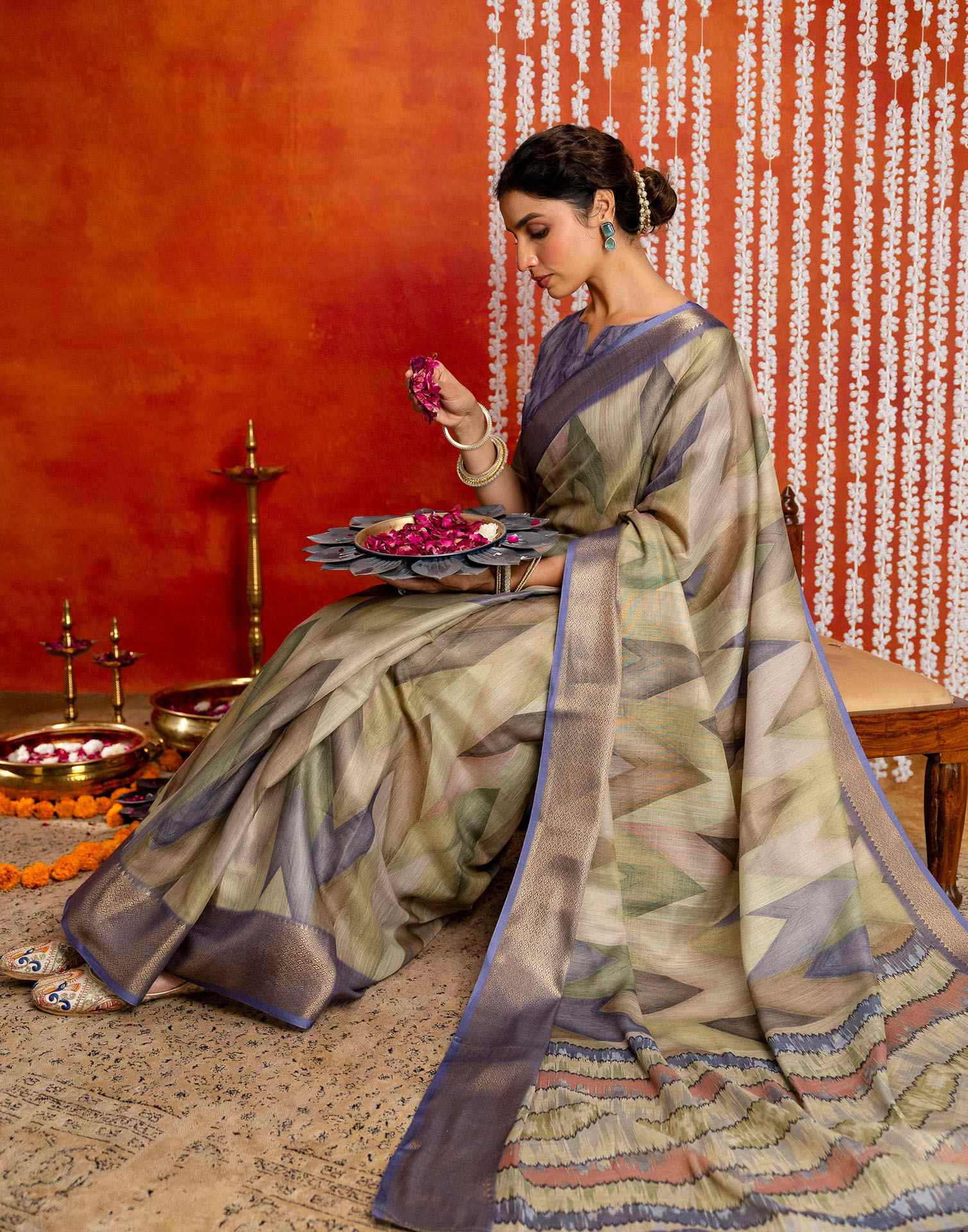 Pista Green Cotton Printed Woven Saree - Image 5