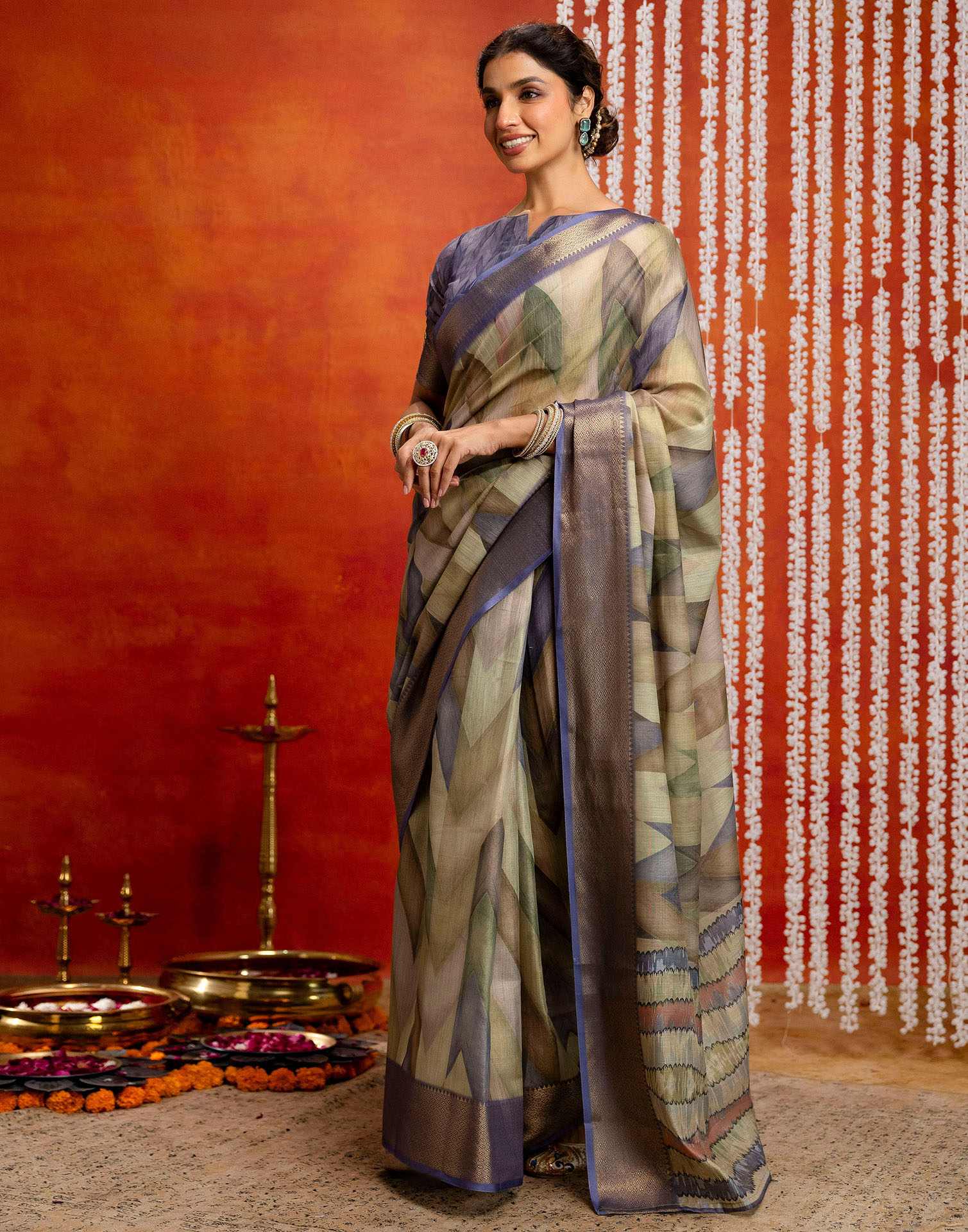 Pista Green Cotton Printed Woven Saree - Image 7