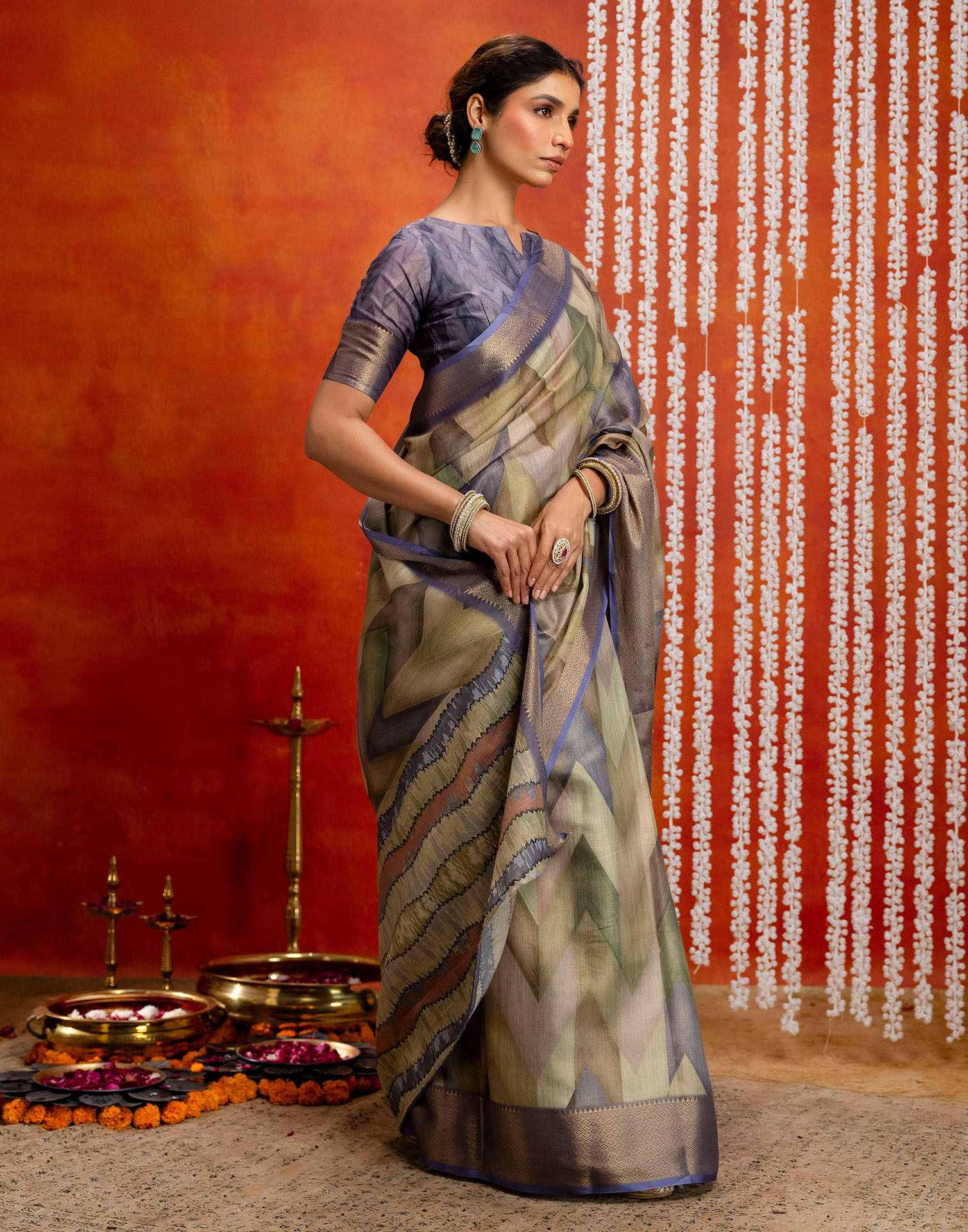 Pista Green Cotton Printed Woven Saree - Image 8
