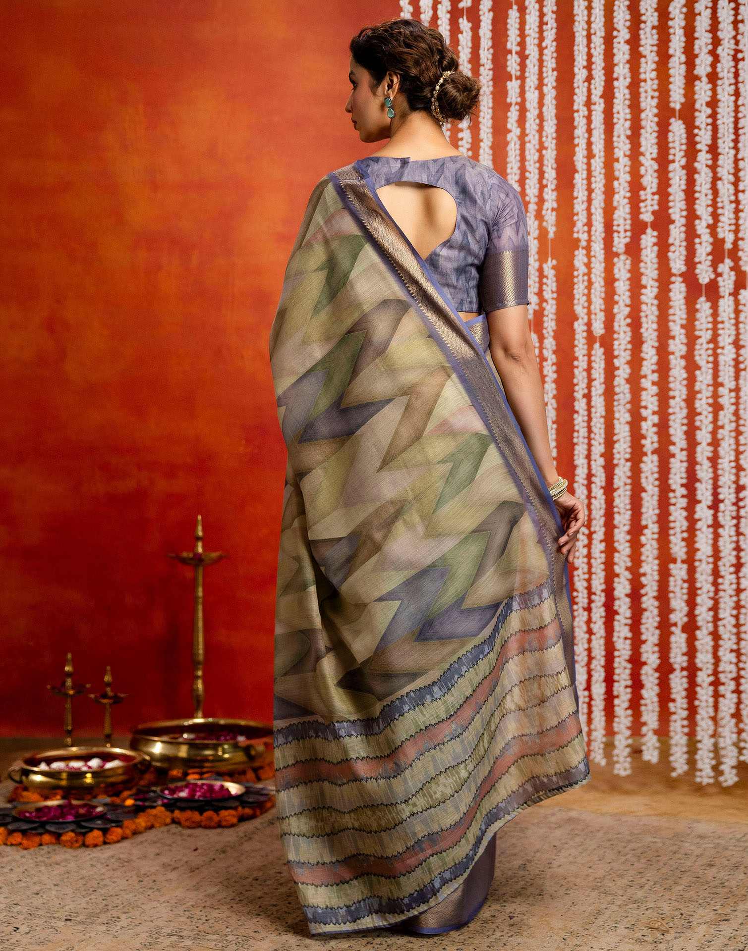 Pista Green Cotton Printed Woven Saree - Image 9