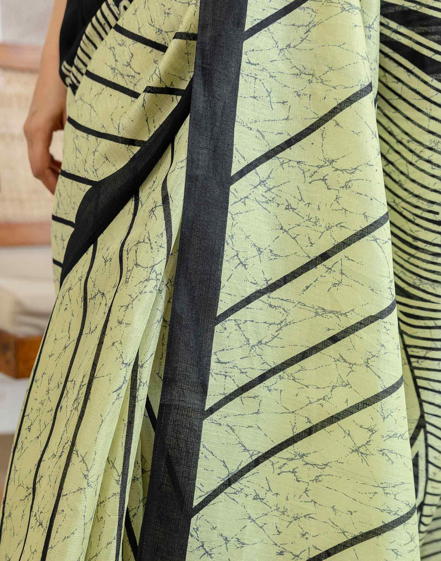 Pista Green Khadi Printed Saree - Image 12