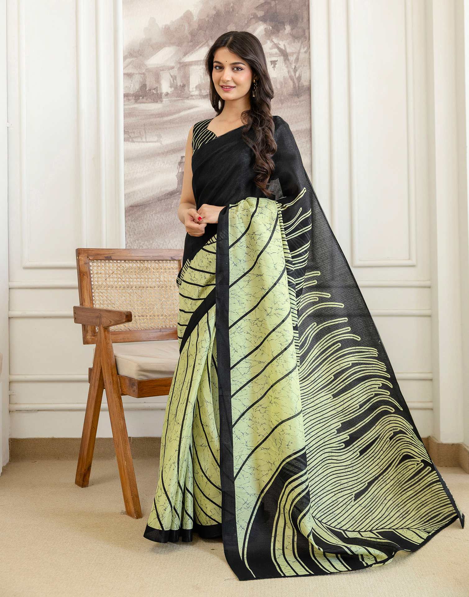 Pista Green Khadi Printed Saree - Image 4