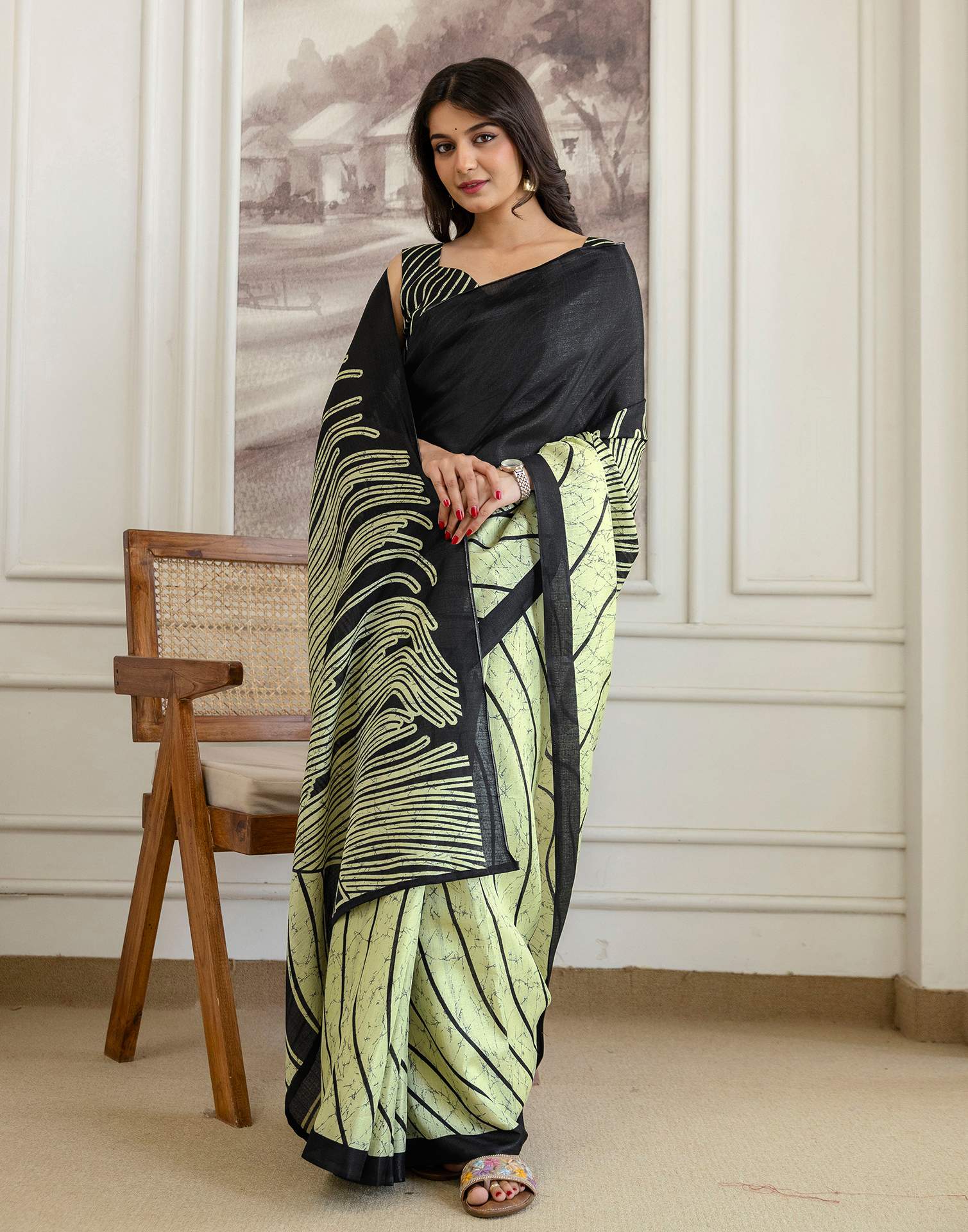 Pista Green Khadi Printed Saree - Image 5