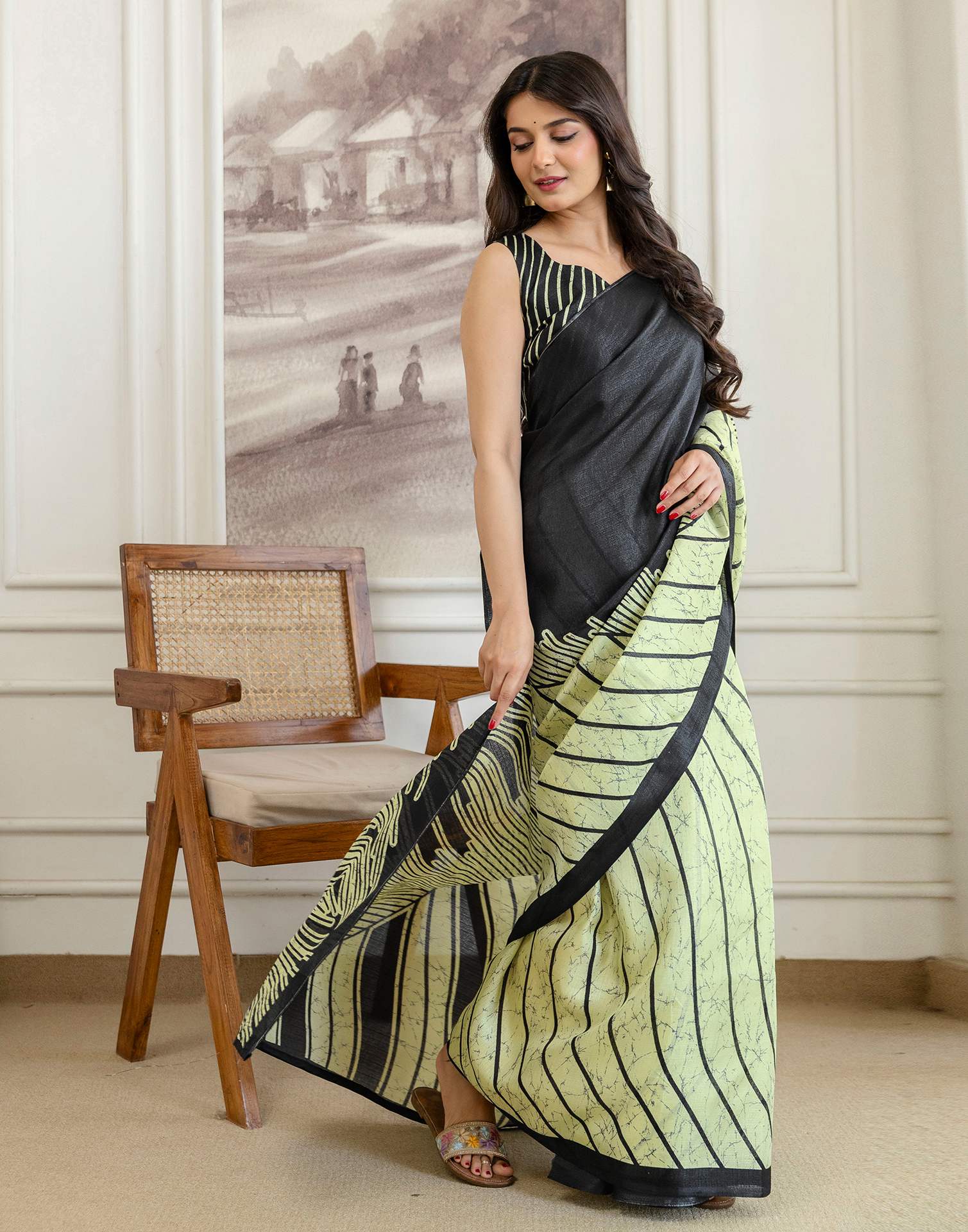 Pista Green Khadi Printed Saree - Image 7