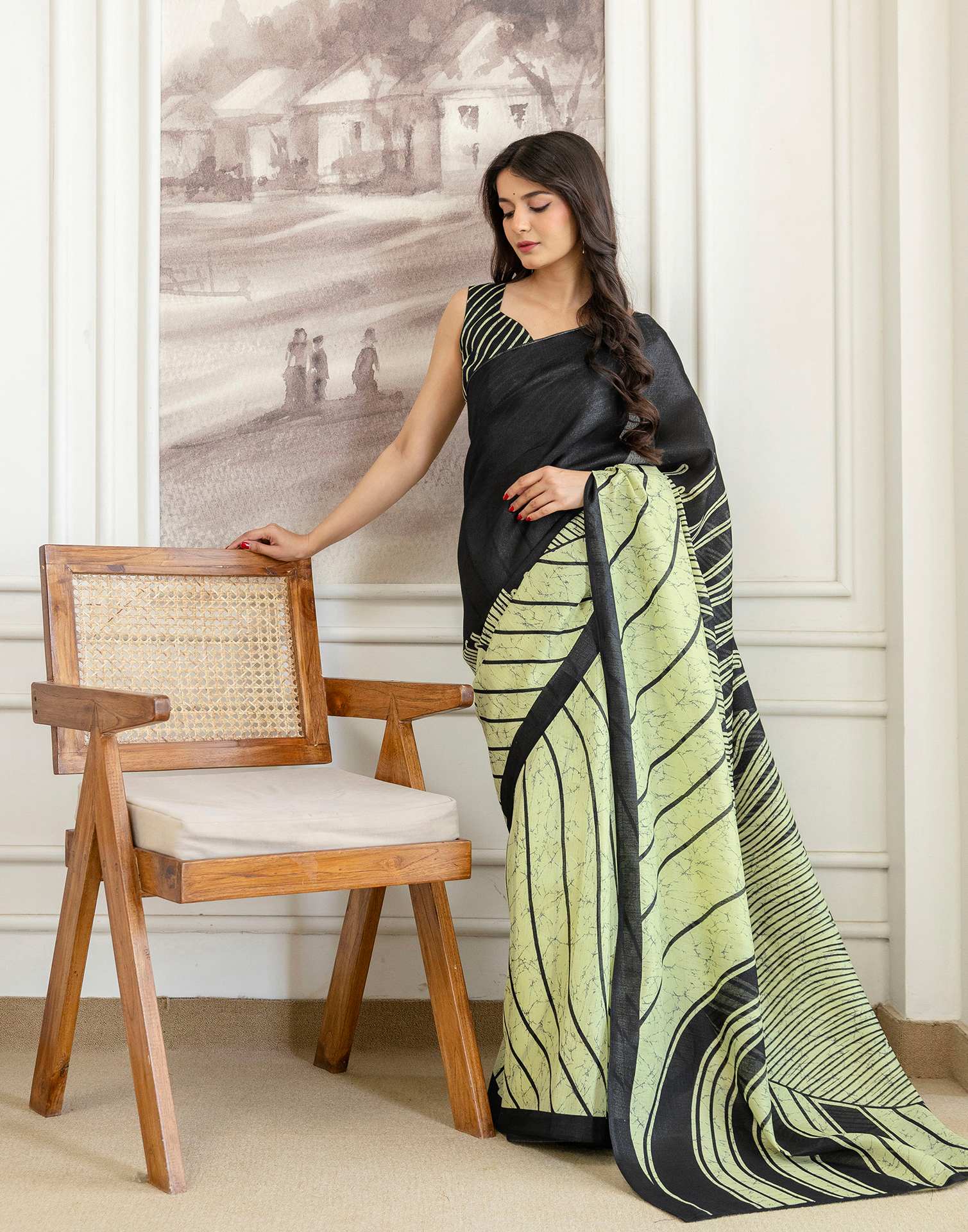 Pista Green Khadi Printed Saree - Image 8