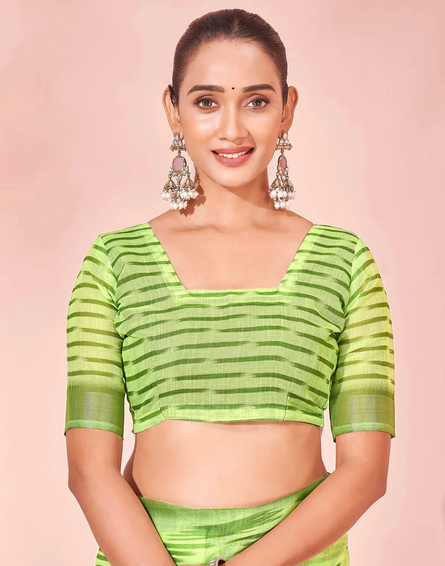 Pista Green Linen Printed Saree - Image 10
