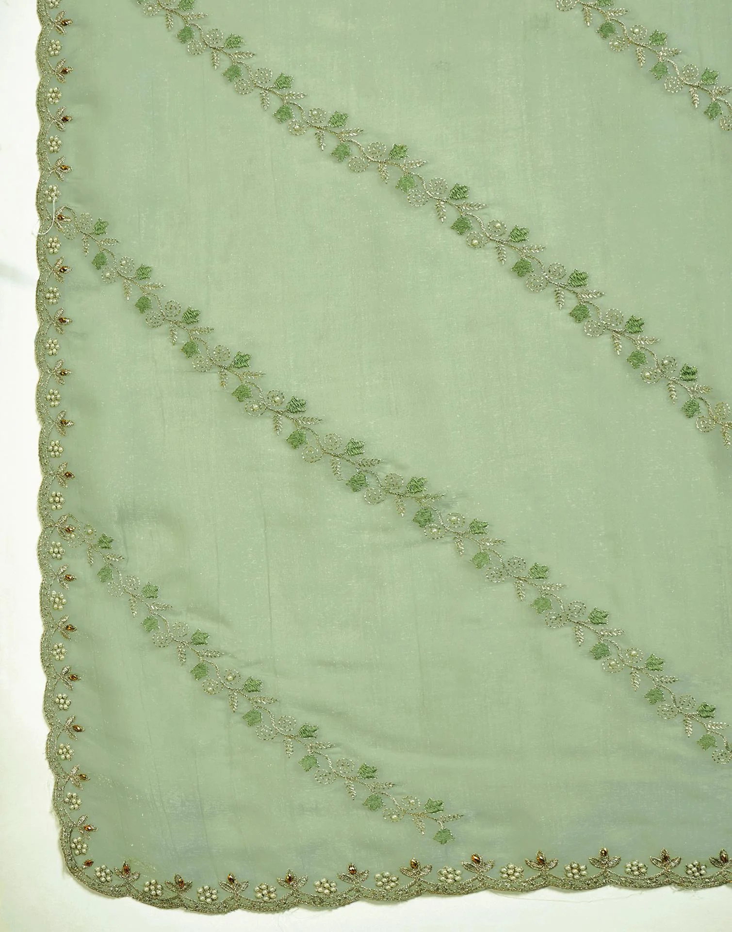 Pista Green Shimmer Chiffon Sequence Embroidery saree - Image 8