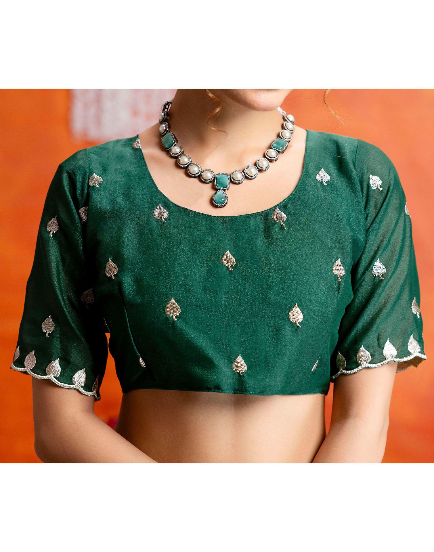 Pista Green Shimmer Embroidery Saree - Image 10