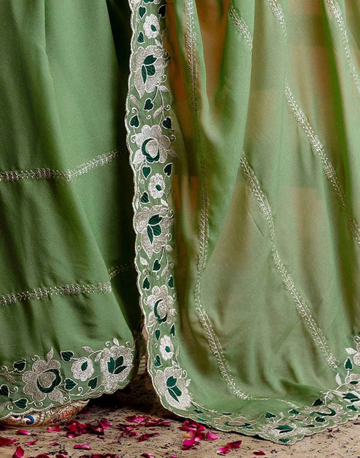 Pista Green Shimmer Embroidery Saree - Image 9