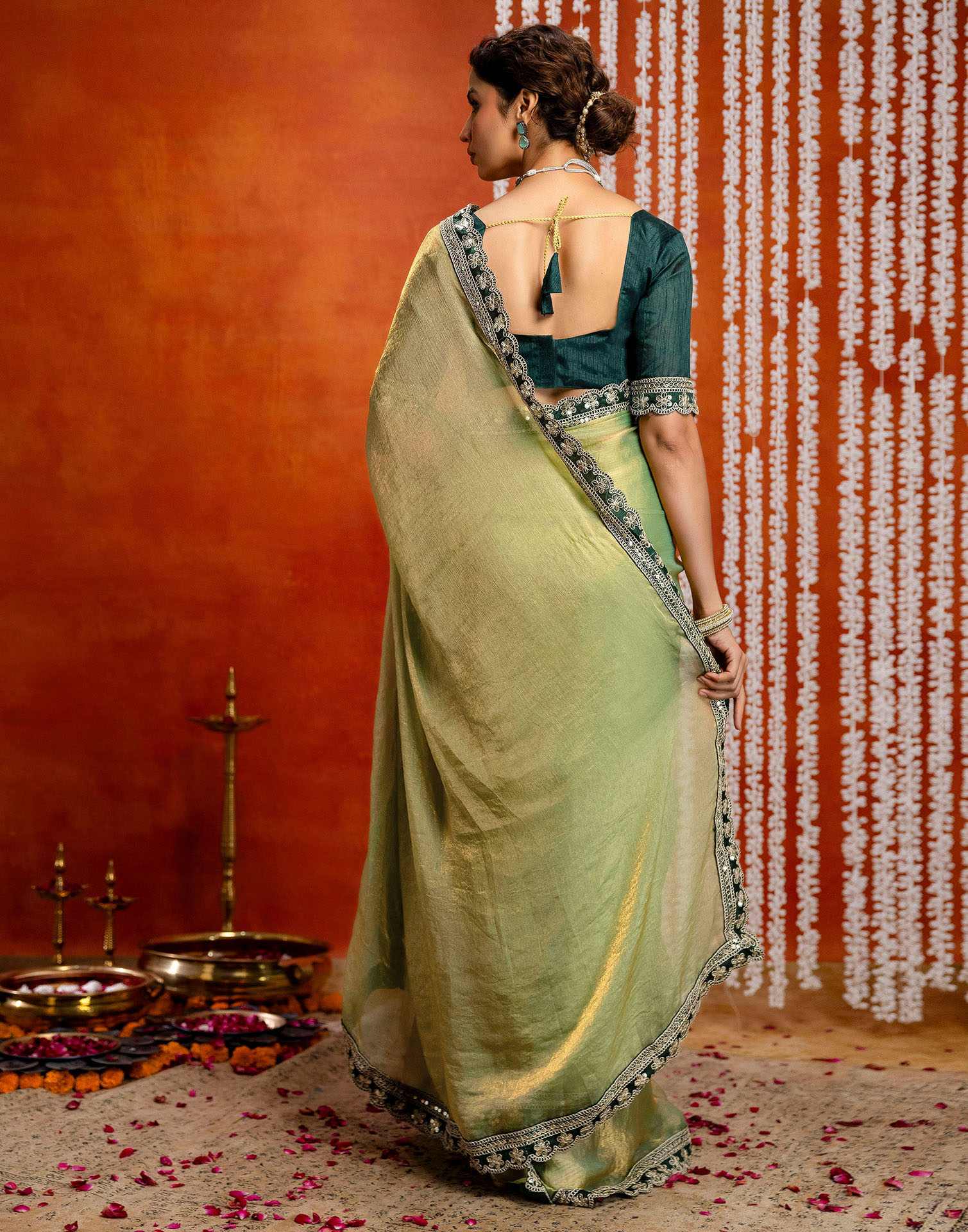 Pista Green Shimmer Sequence Lace Saree - Image 6