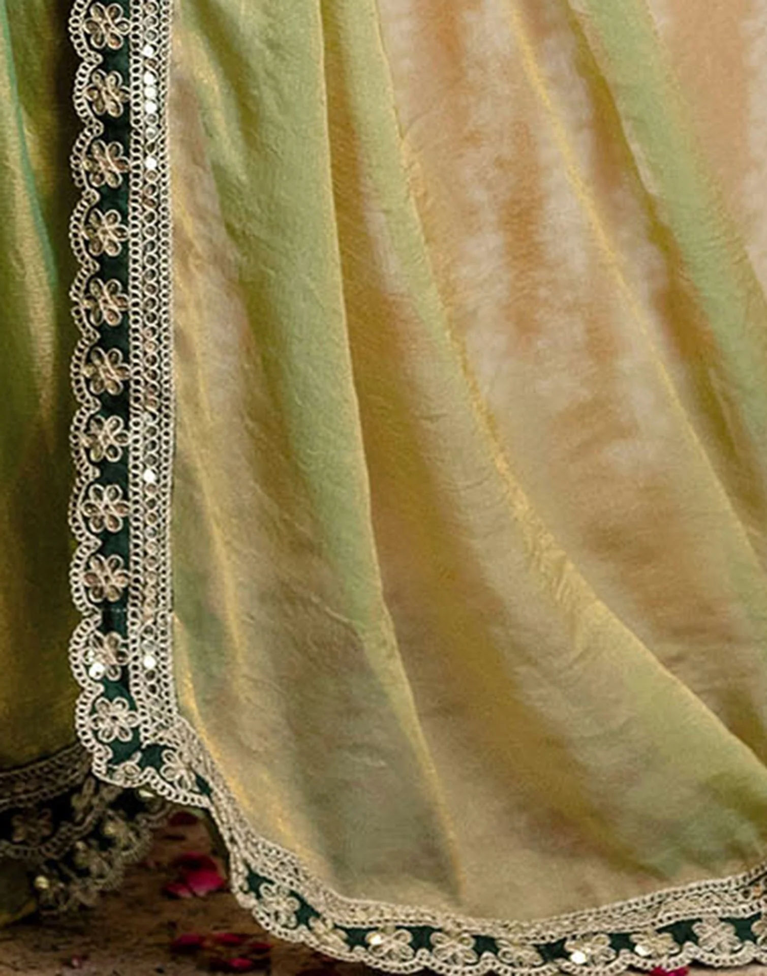 Pista Green Shimmer Sequence Lace Saree - Image 8