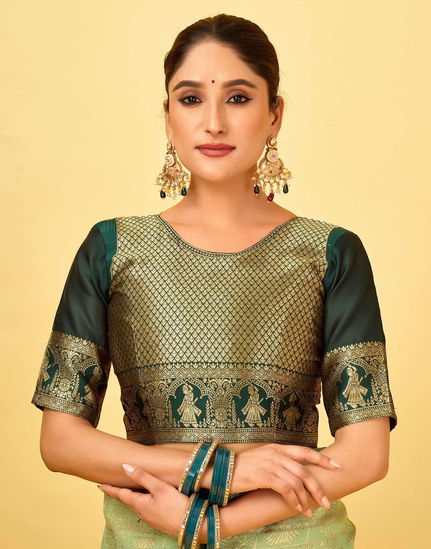 Pista Green Silk Woven Baluchari Saree - Image 10