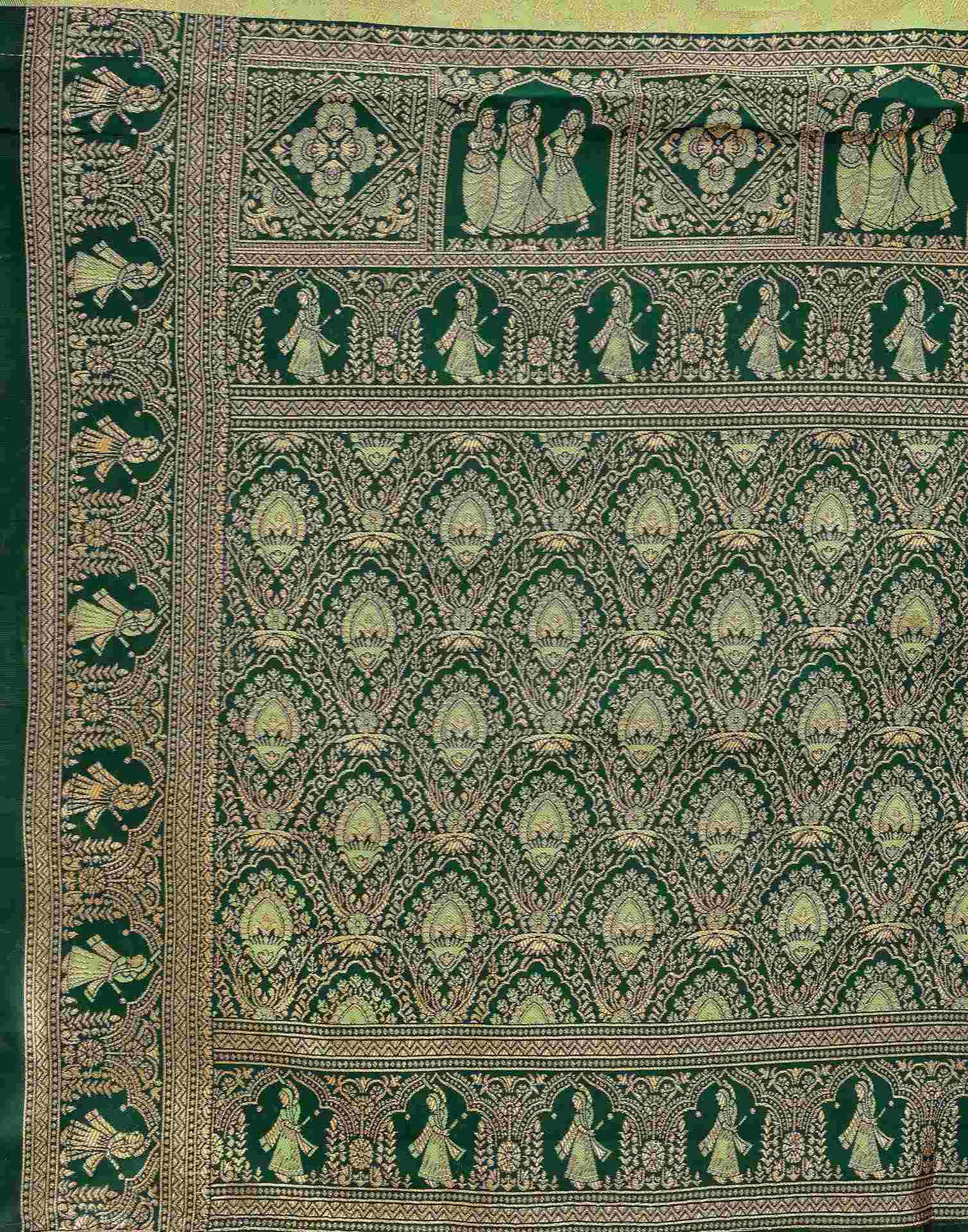 Pista Green Silk Woven Baluchari Saree - Image 7
