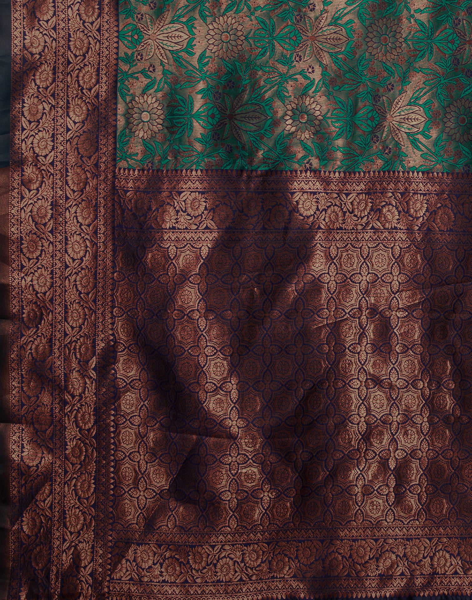 Turquoise Silk Woven Banarasi Saree - Image 6