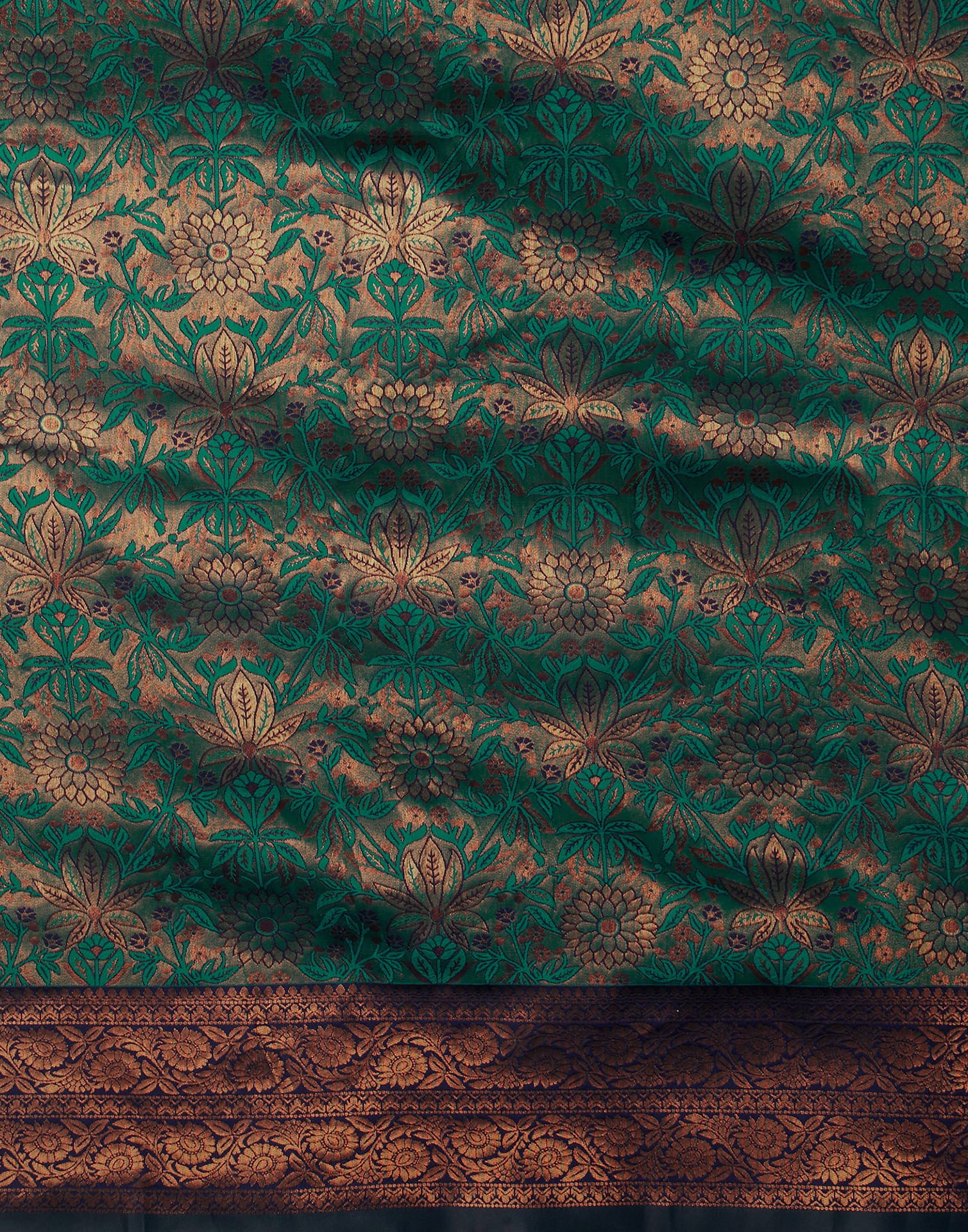 Turquoise Silk Woven Banarasi Saree - Image 7