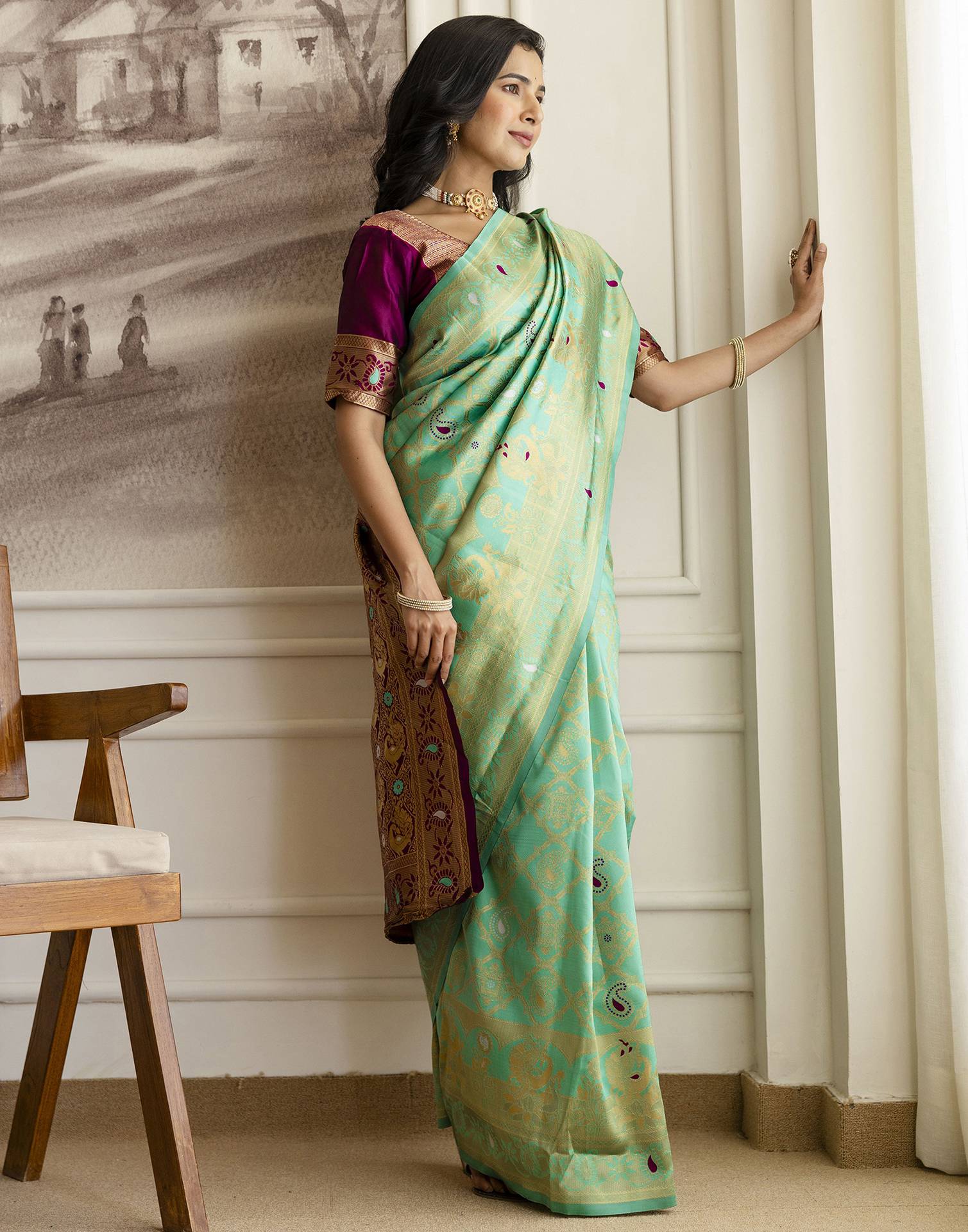 Pista Green Silk Woven Banarasi Saree - Image 11