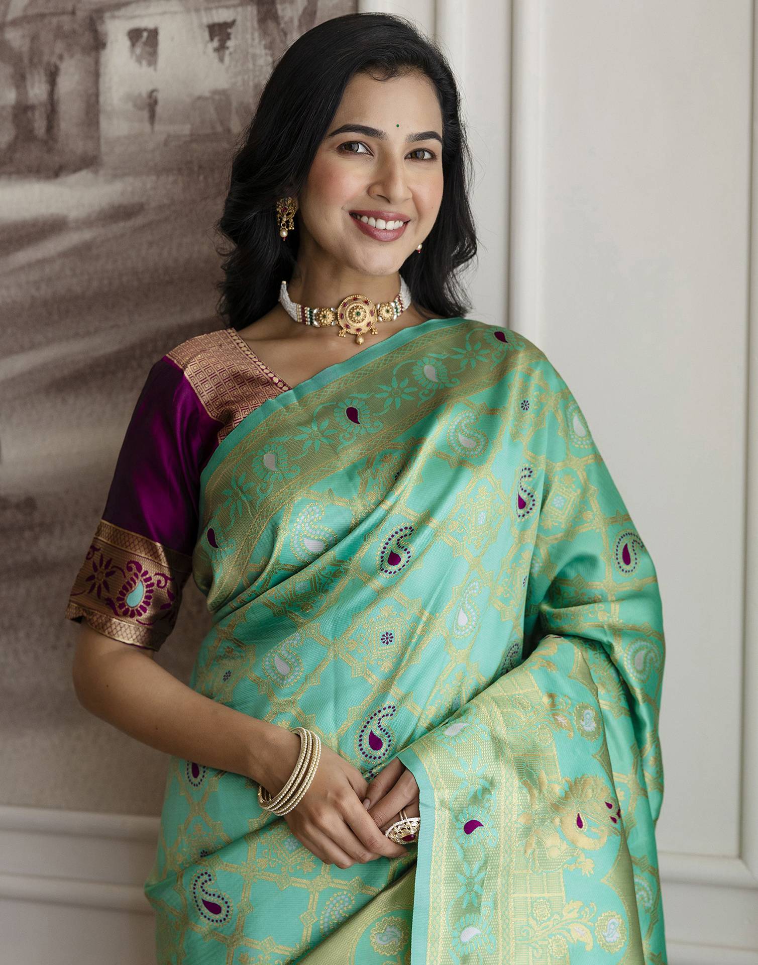 Pista Green Silk Woven Banarasi Saree - Image 4