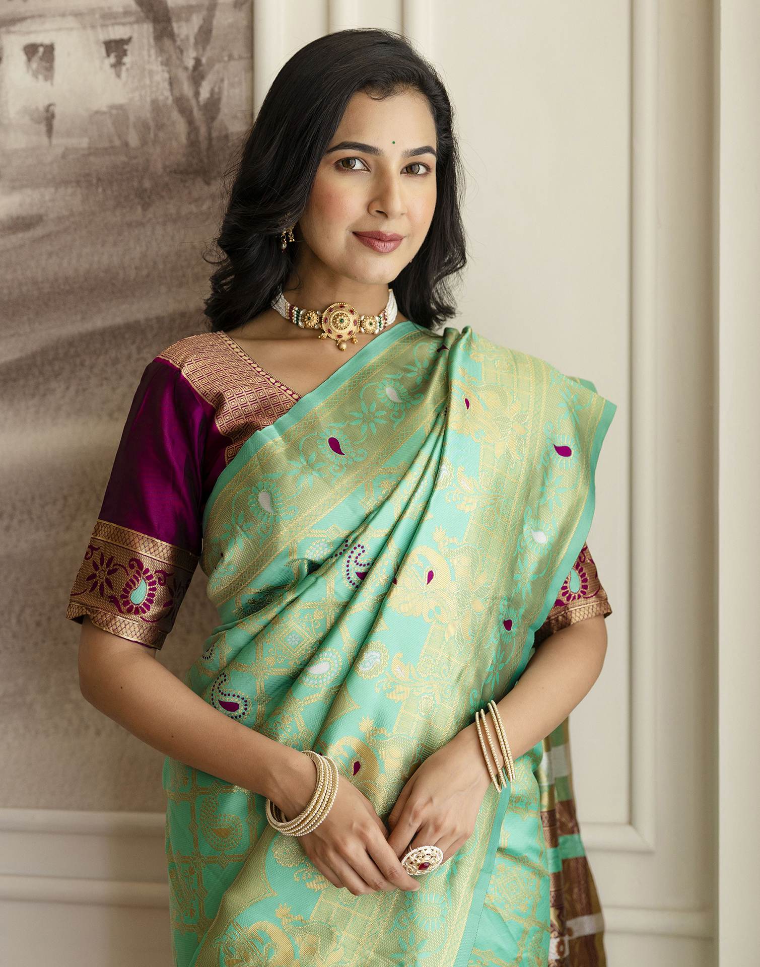 Pista Green Silk Woven Banarasi Saree - Image 5
