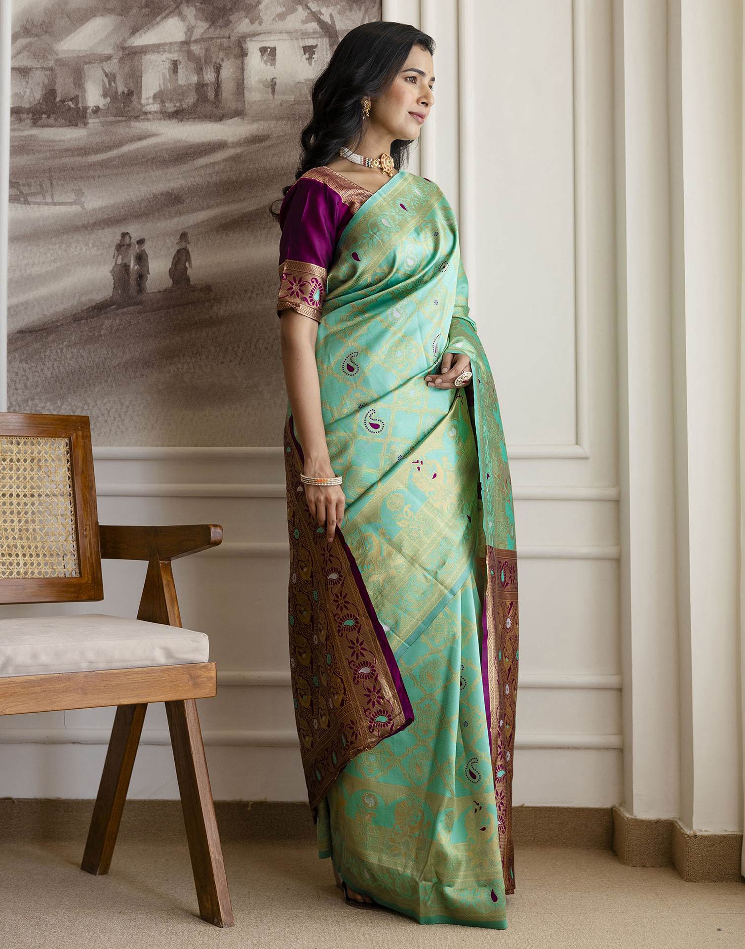 Pista Green Silk Woven Banarasi Saree - Image 6