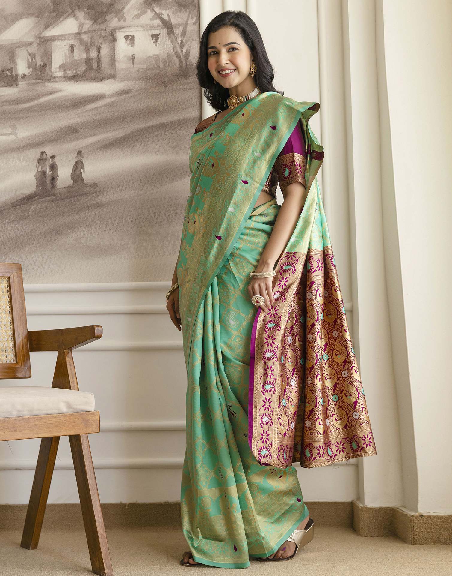 Pista Green Silk Woven Banarasi Saree - Image 7