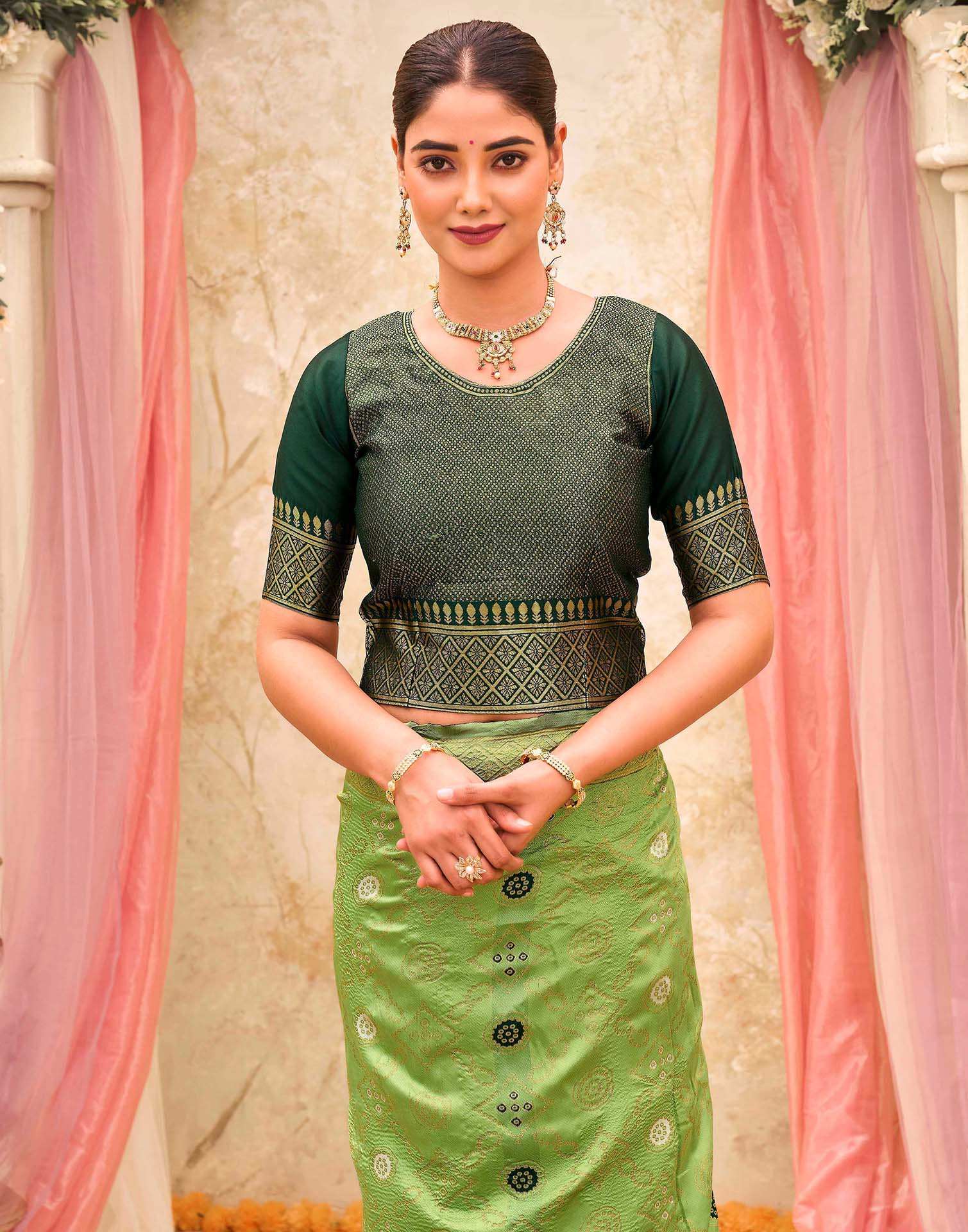 Pista Green Silk Woven Banarasi Saree - Image 8