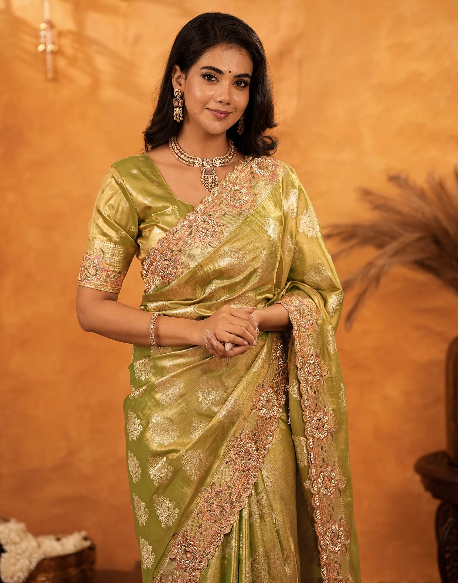 Pista Green Silk Woven Embroidery Stone Work Banarasi Saree - Image 11
